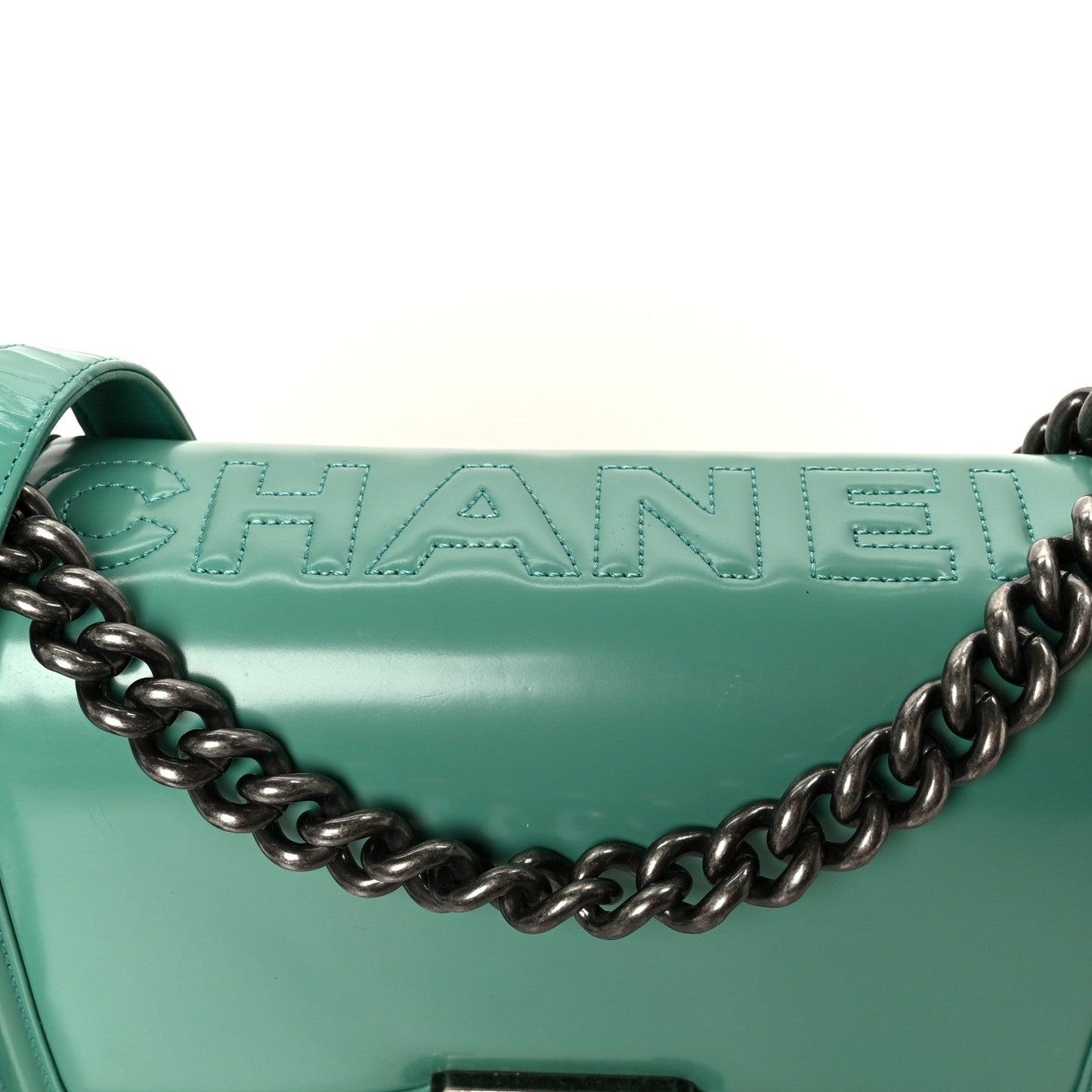 Glazed Calfskin Medium Boy Flap Green