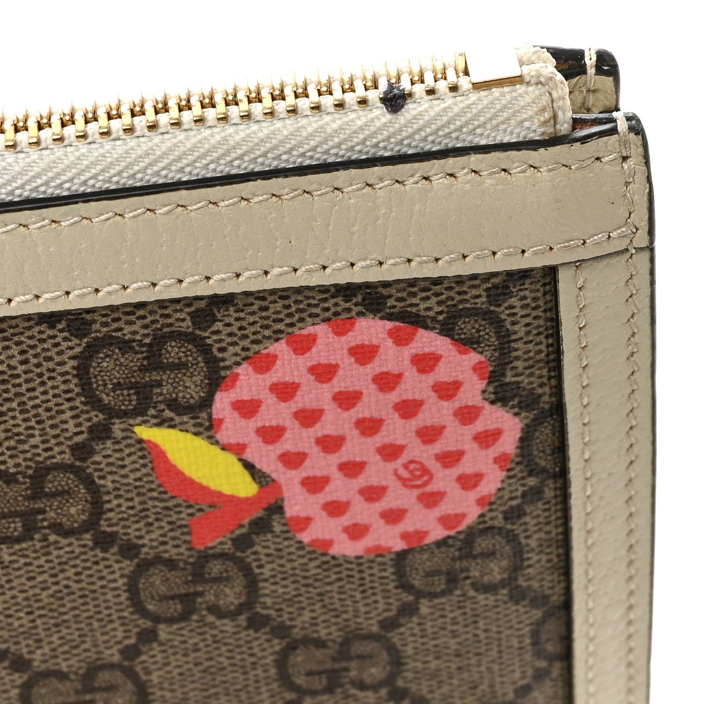 GG Supreme Monogram Les Pommes Interlocking G Wristlet Pouch  Beige Multicolor Mystic White