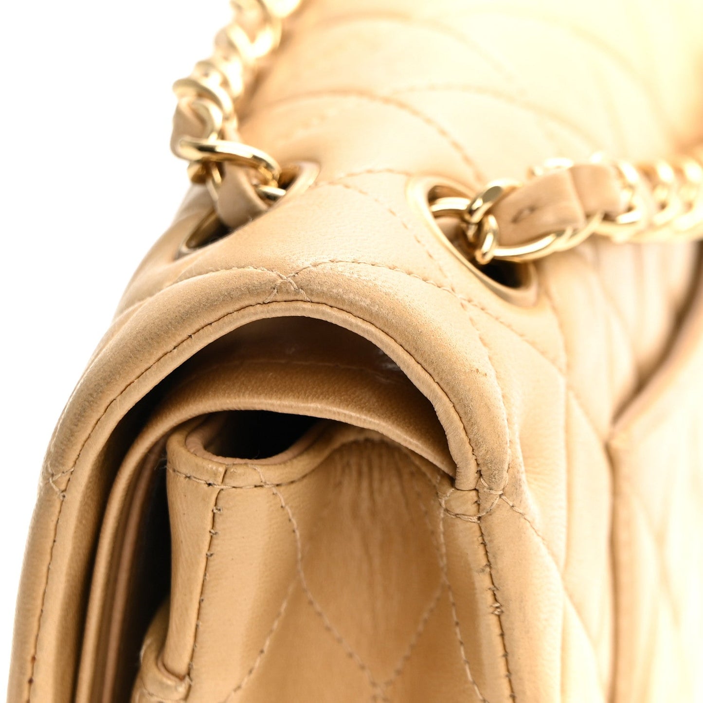 Lambskin Quilted Medium Double Flap Beige