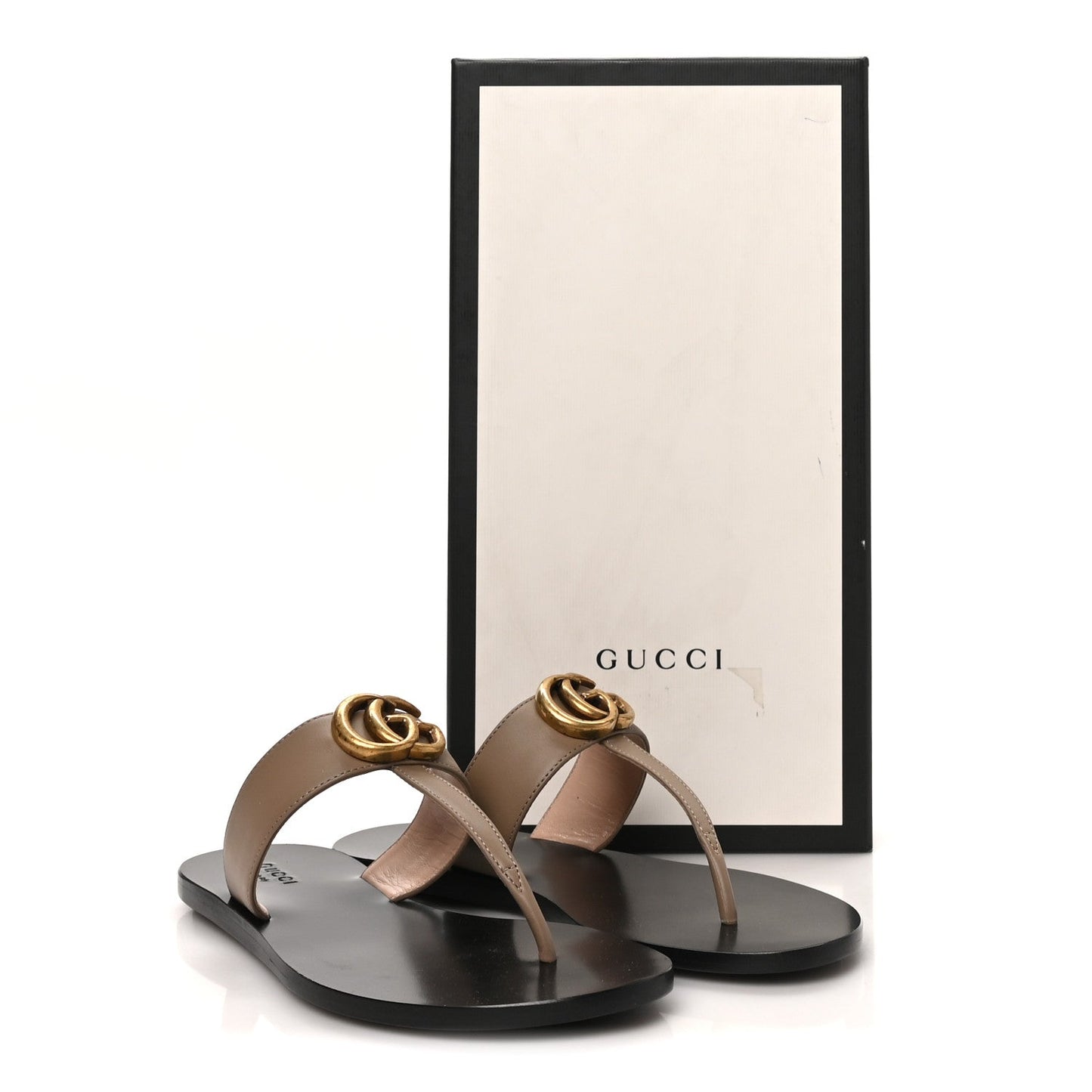Calfskin GG Marmont Thong Sandals 35 Mud 35.5 Mud