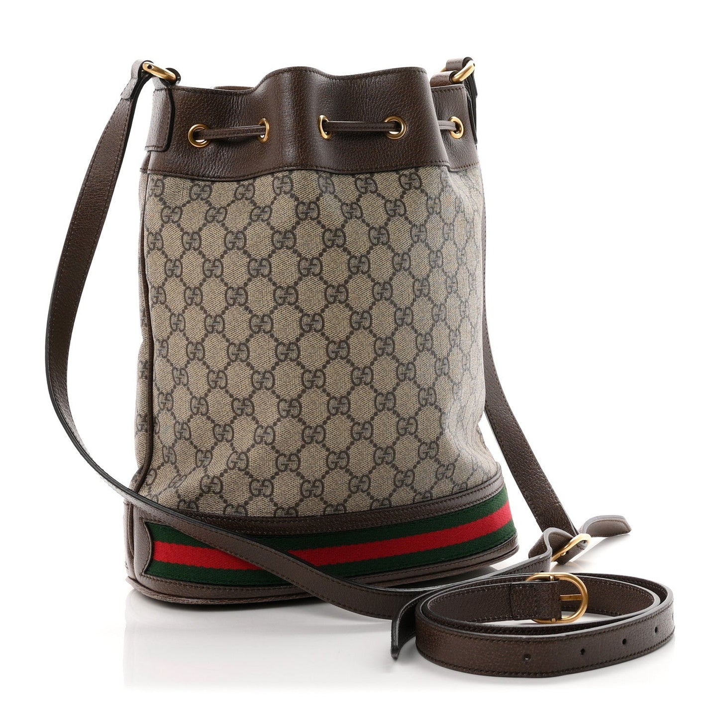 GG Supreme Monogram Web Ophidia Bucket Bag Brown