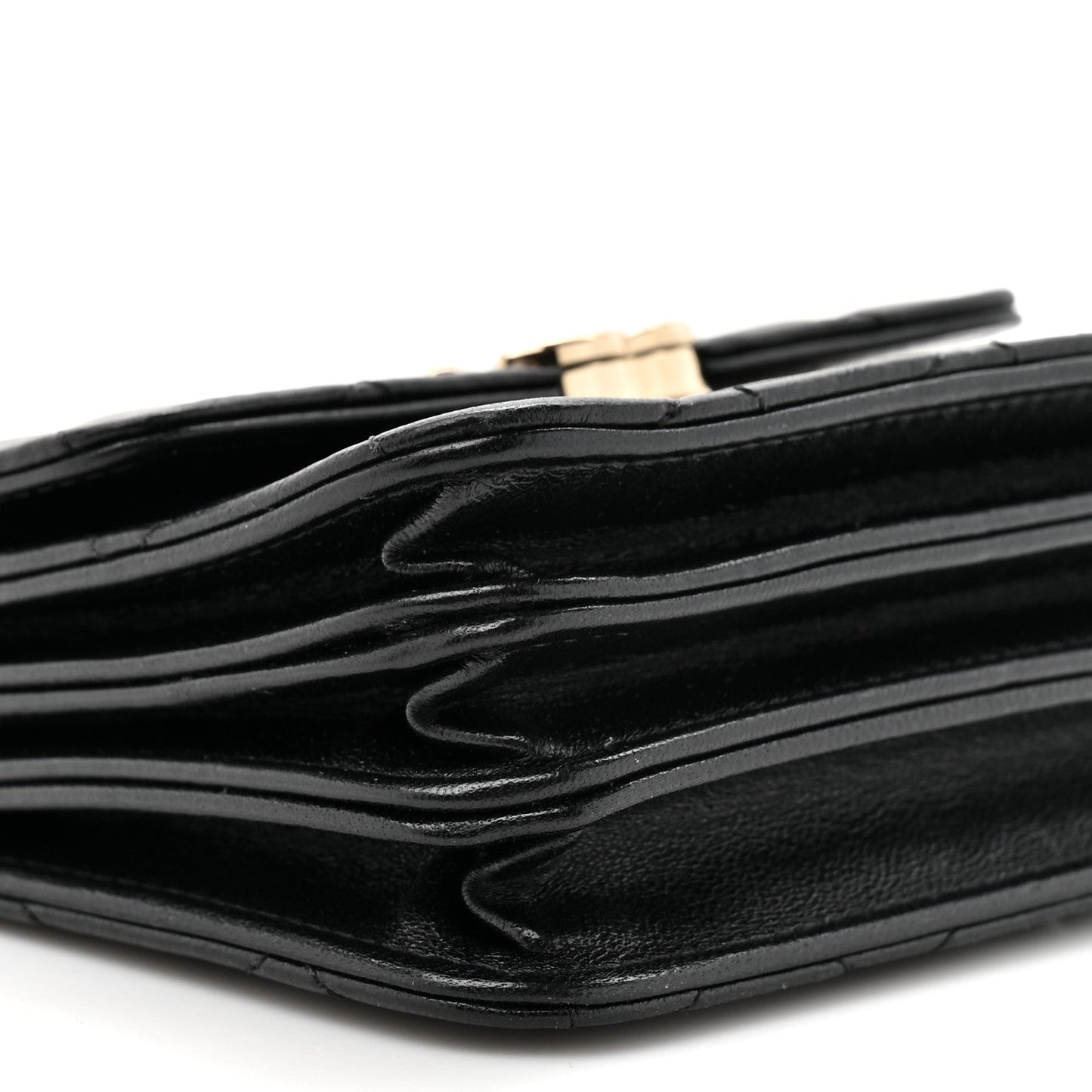 Lambskin Metal Quilted Top Handle Flap Clutch With Chain Black