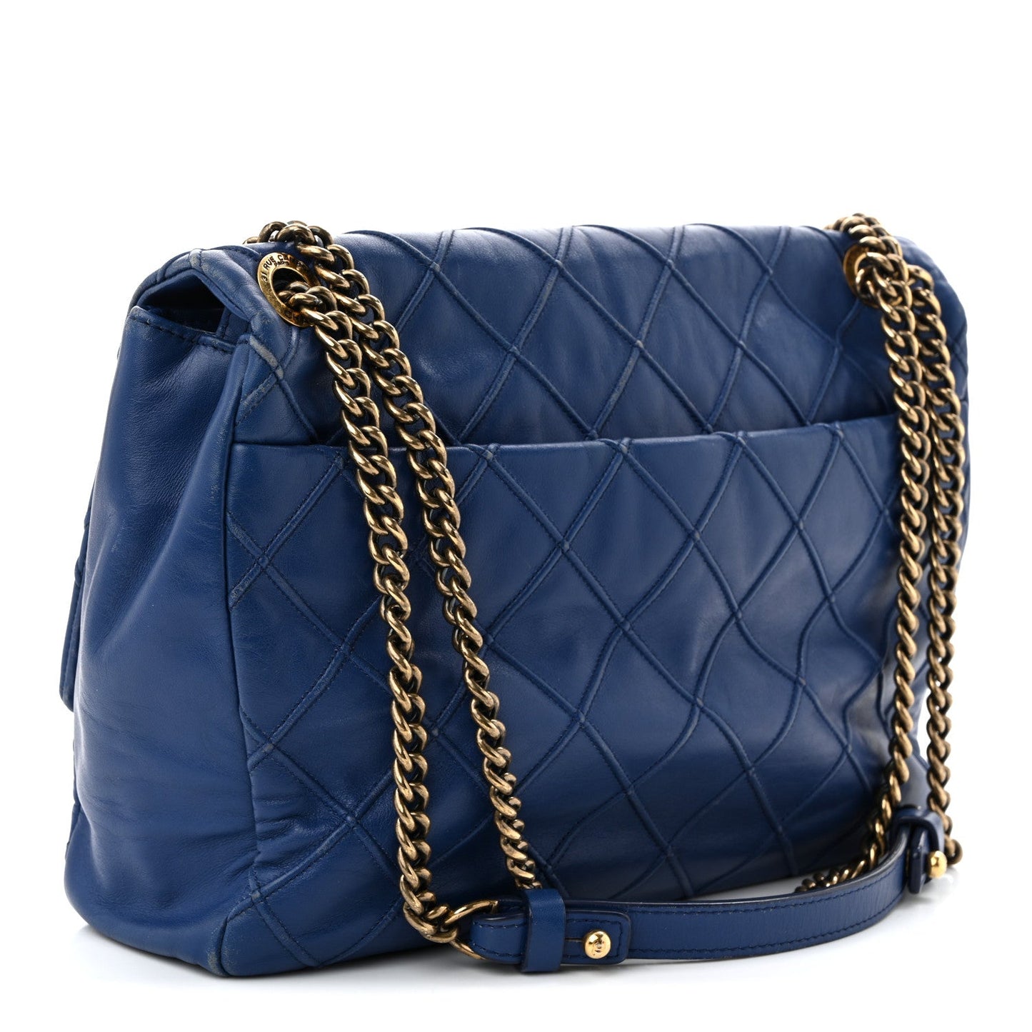 Calfskin Diamond Debossed Large Cosmos Flap Blue