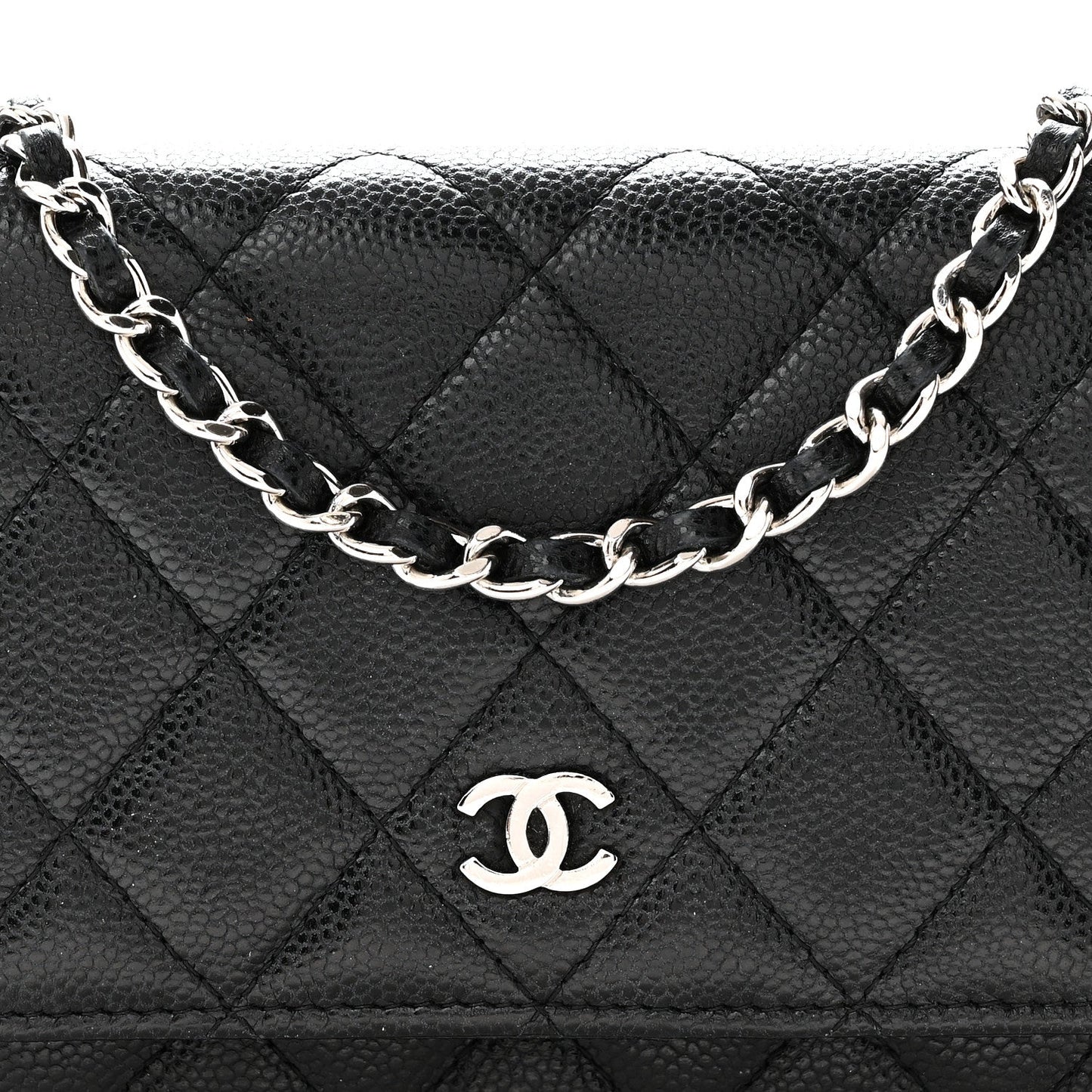 Caviar Quilted Mini Wallet On Chain WOC Black