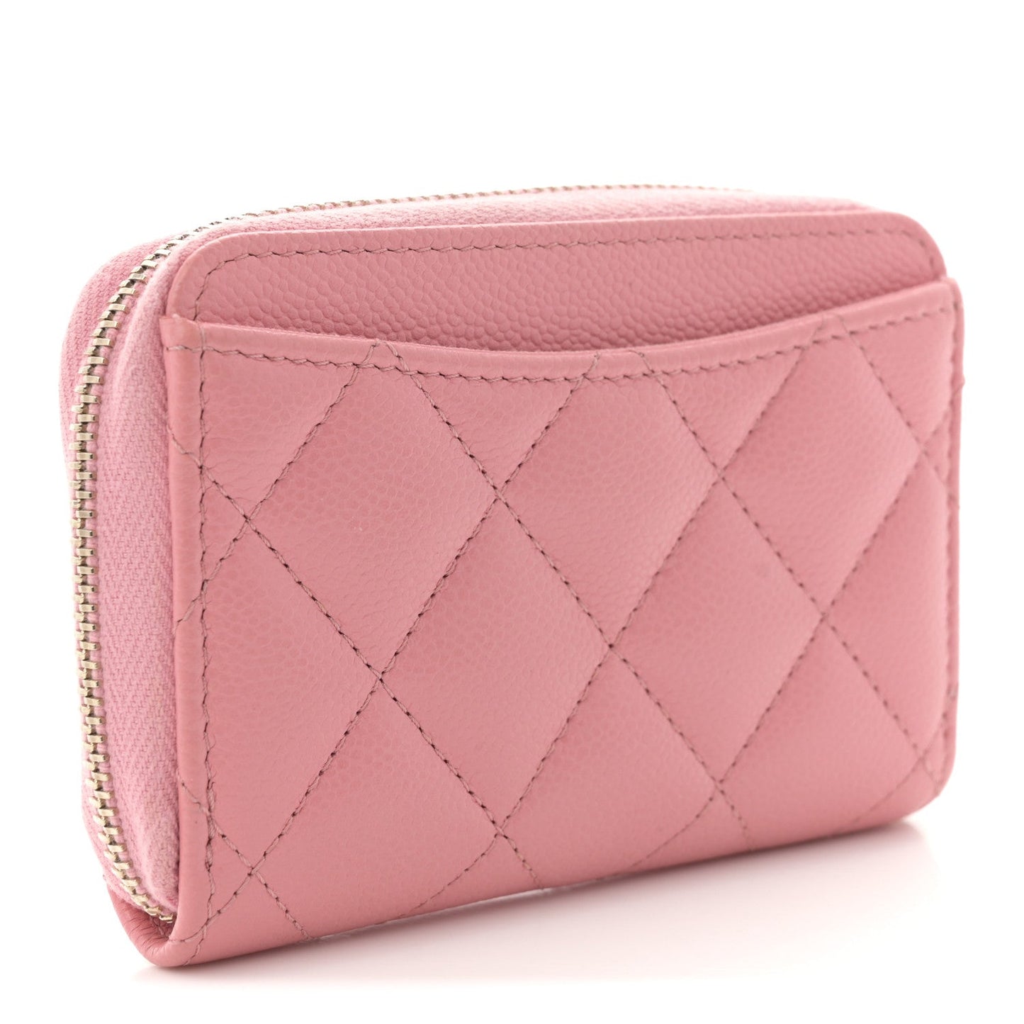 Caviar Quilted Zip Coin Purse Pink