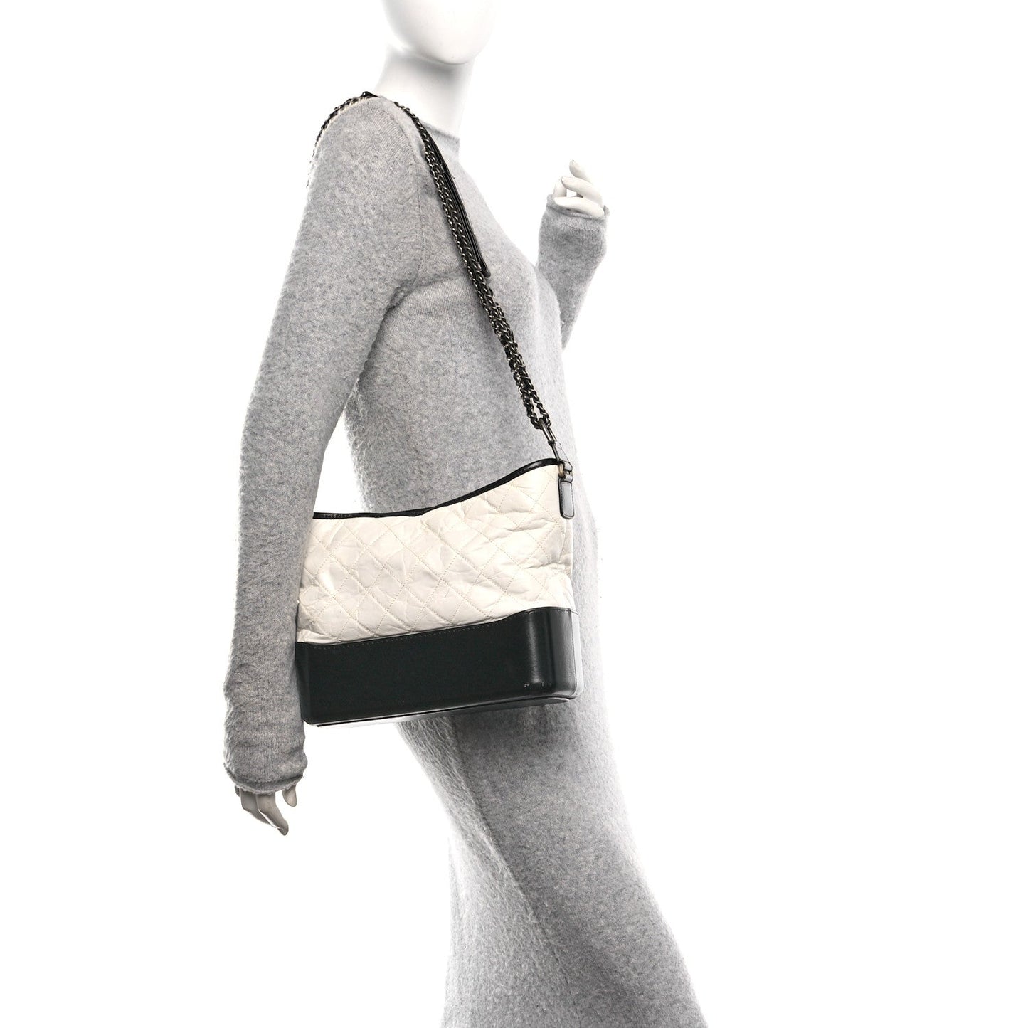 Aged Calfskin Quilted Medium Gabrielle Hobo Black White