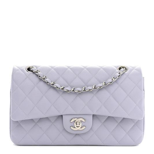 Caviar Quilted Medium Double Flap Light Purple