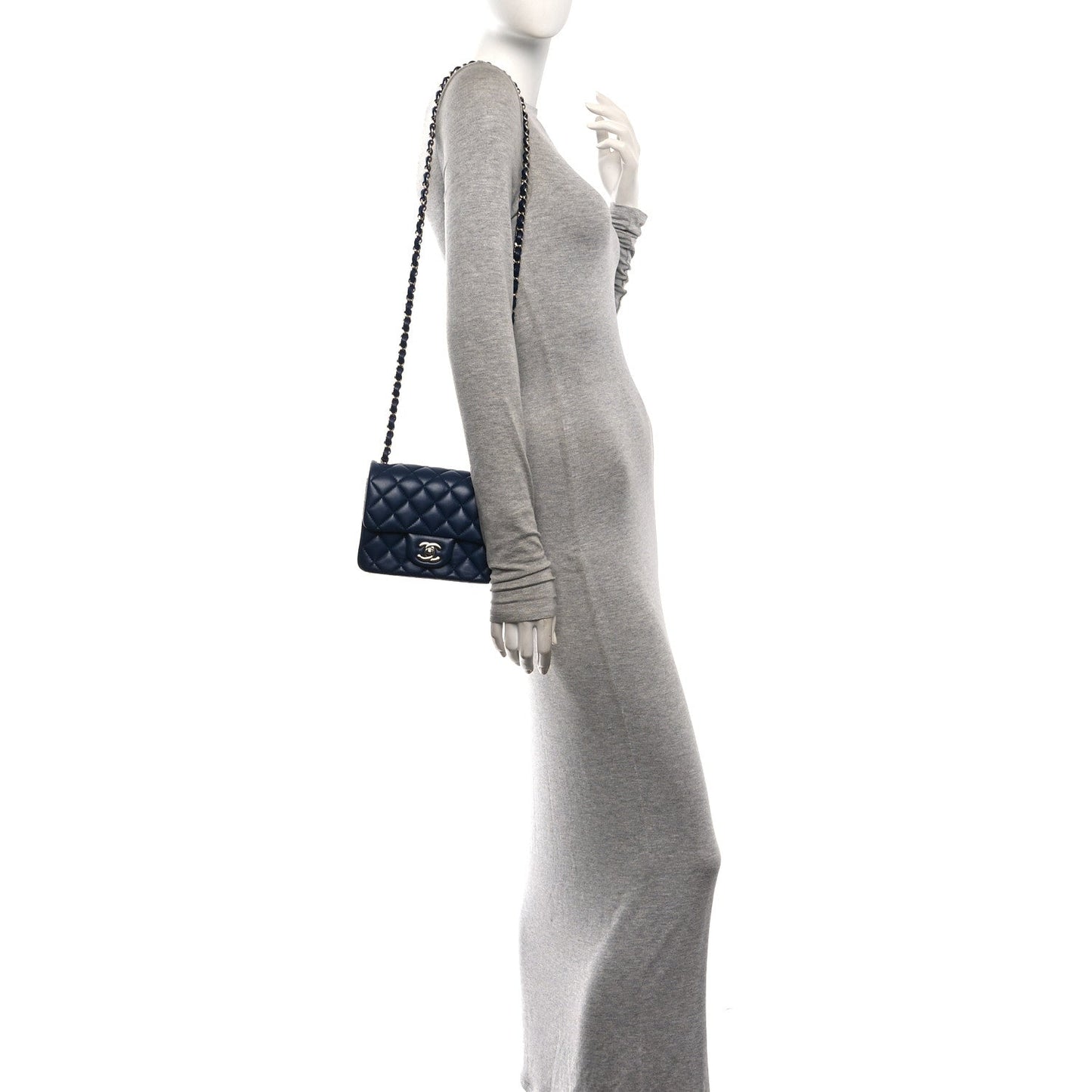 Lambskin Quilted Mini Square Flap Navy