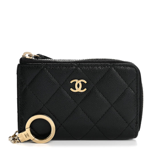 Caviar Quilted Zipped Key Holder Case Black