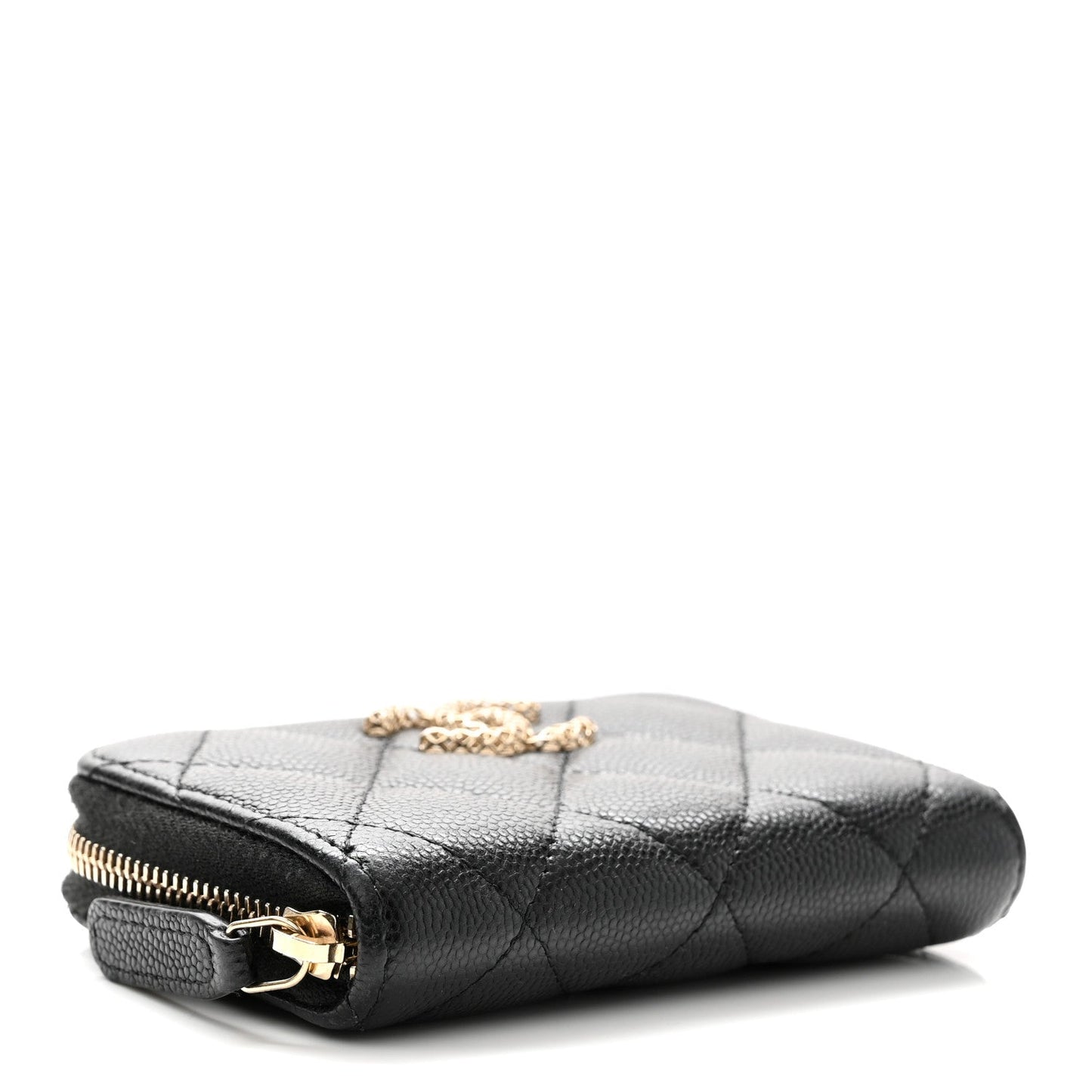 Caviar Quilted Textured CC Zip Around Coin Purse Black