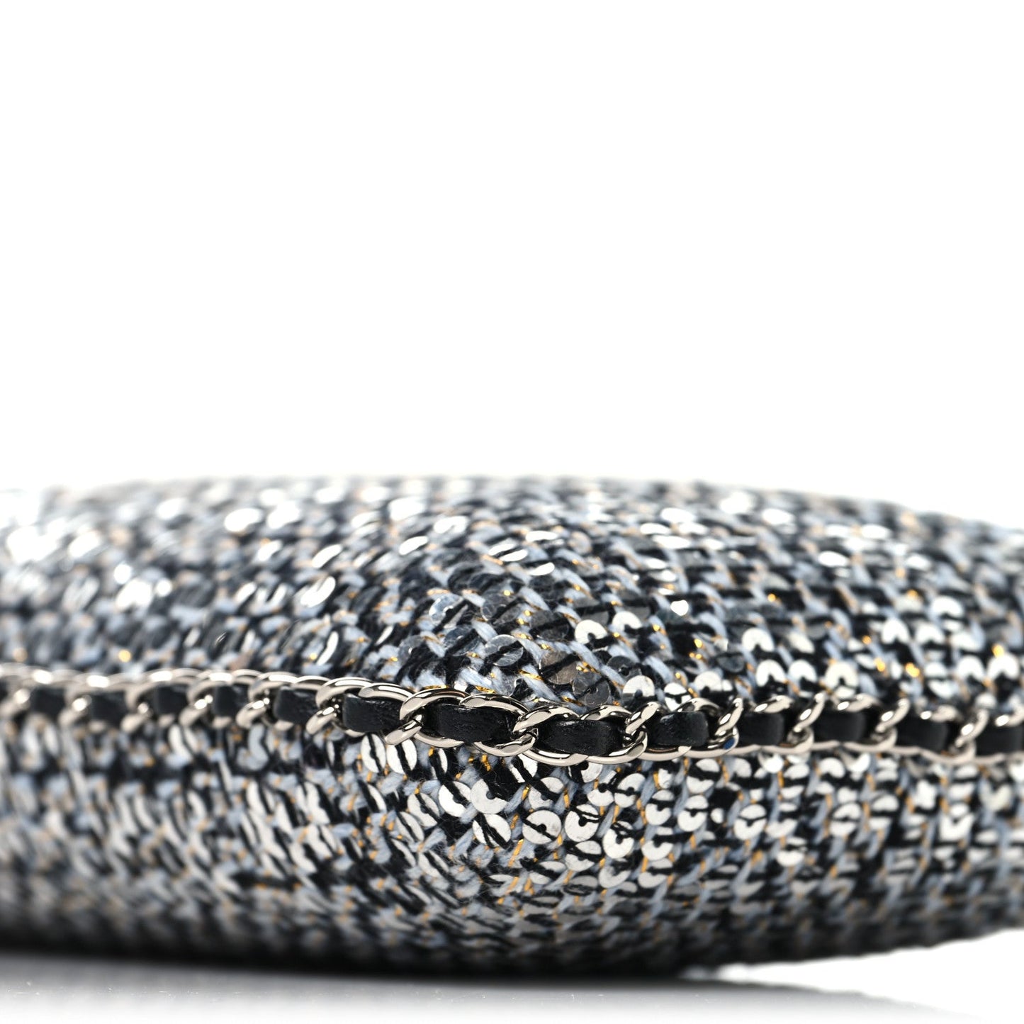 Tweed Sequin Chain Around Phone Holder Silver Black