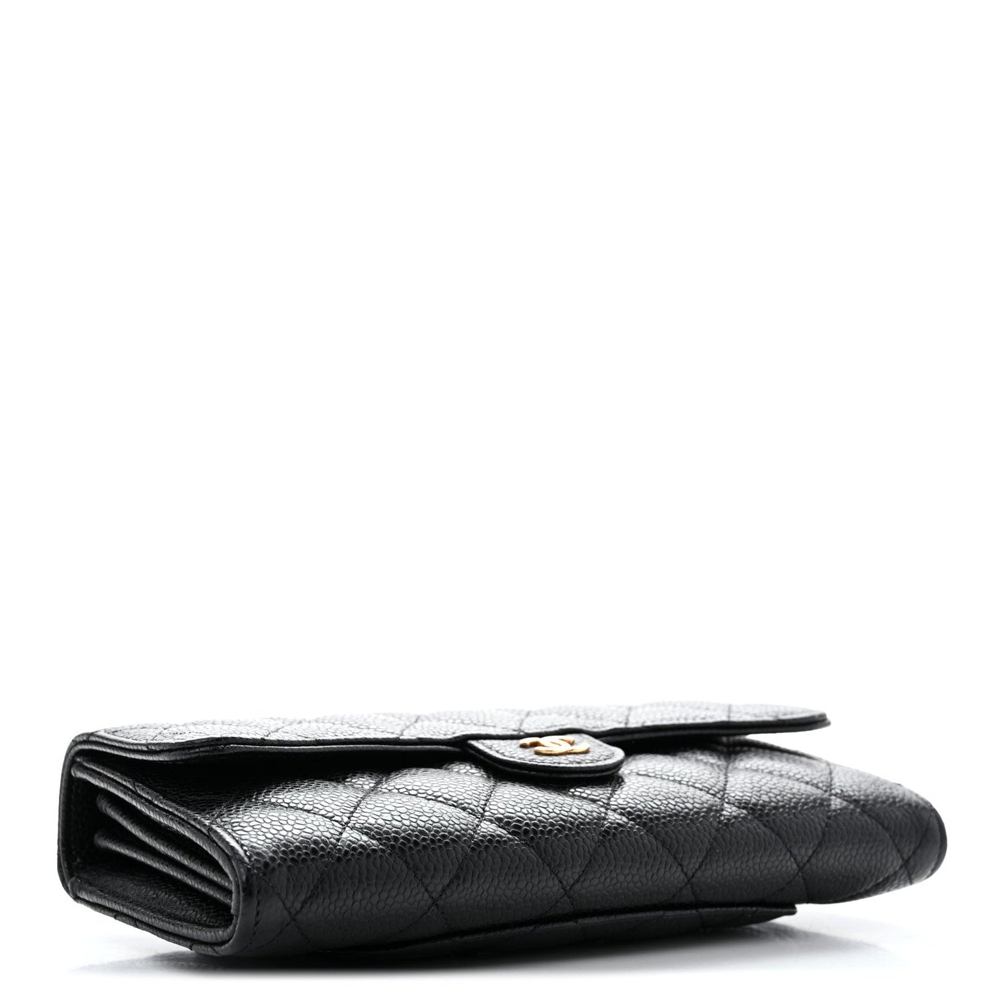 Caviar Quilted Large Gusset Flap Wallet Black