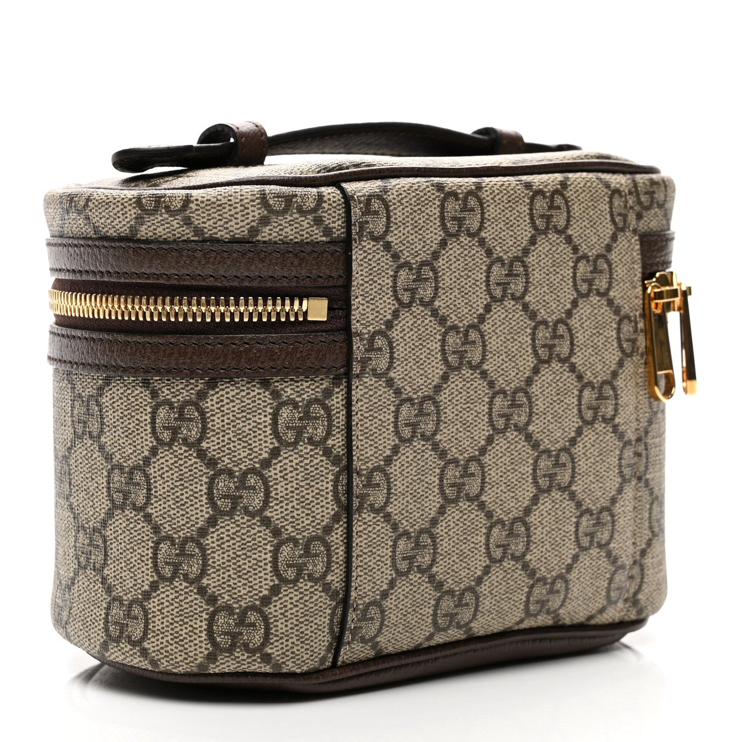 GG Supreme Monogram Textured Calfskin Web Ophidia Vanity Cosmetic Case Beige Ebony New Acero