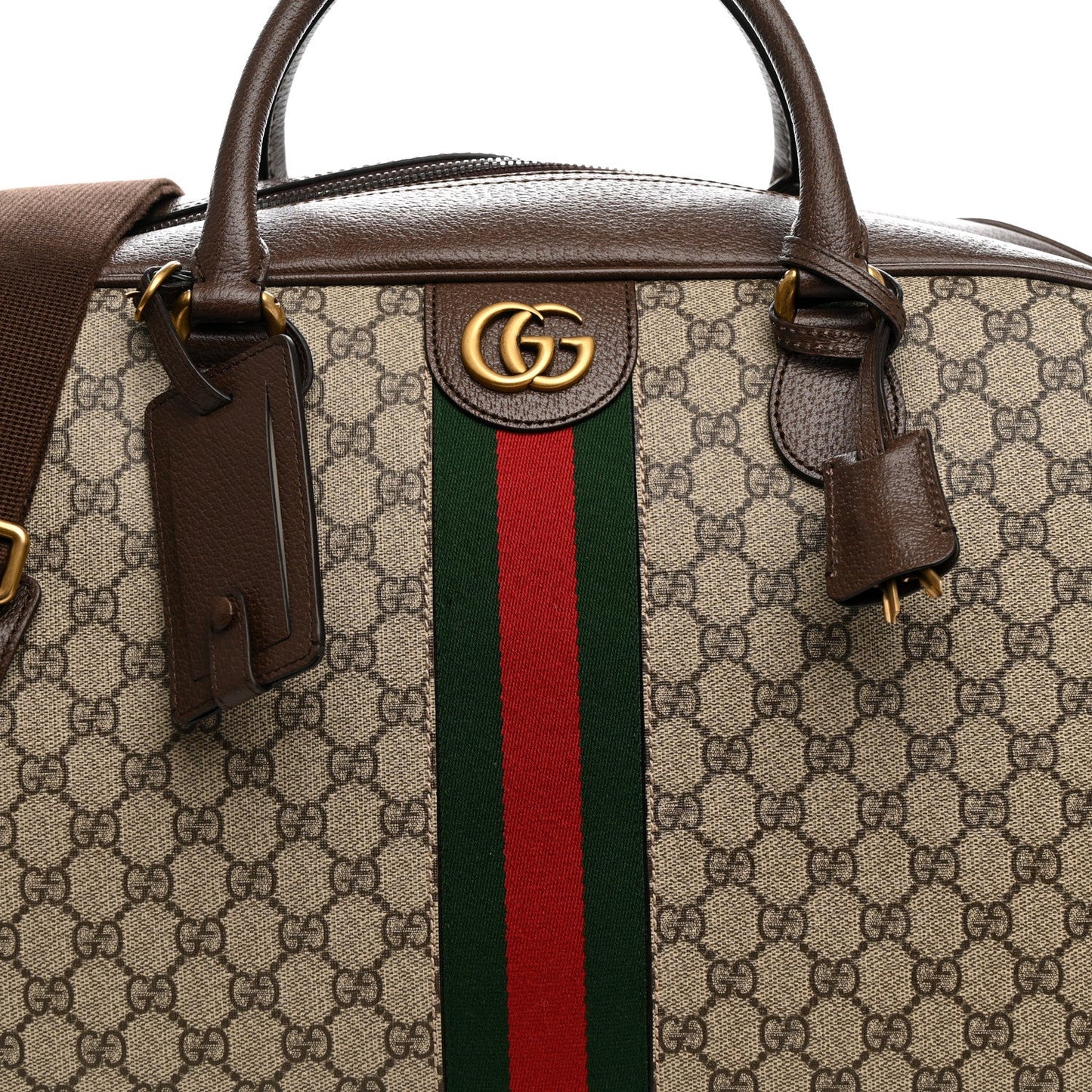 GG Supreme Monogram Textured Dollar Calfskin Web Large Savoy Bowling Bag Beige Ebony New Acero