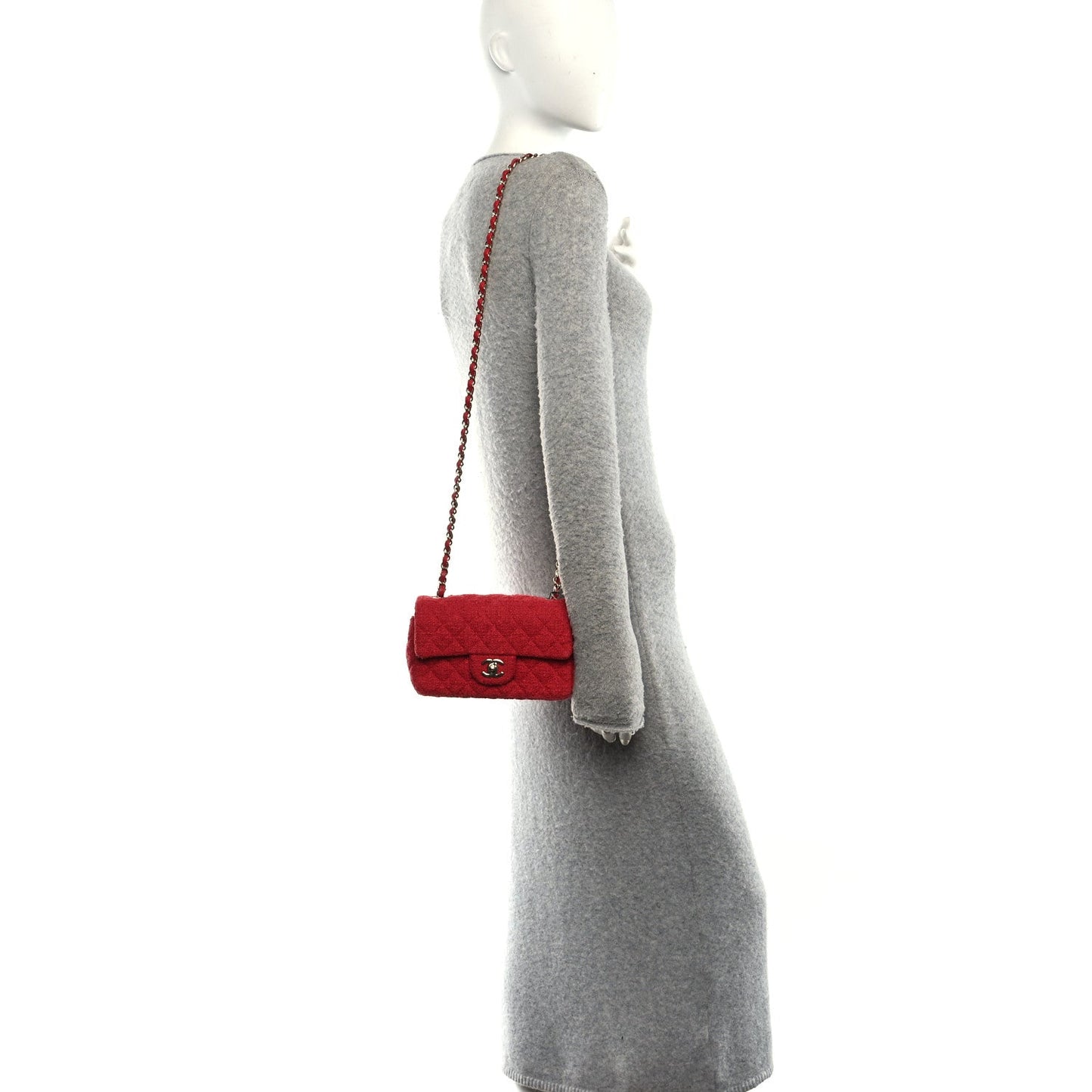 Tweed Quilted Mini Rectangular Flap Red