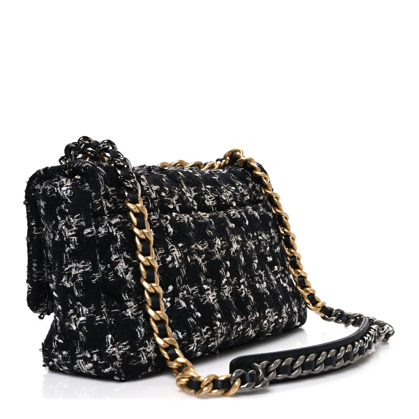 Tweed Quilted Large Chanel 19 Flap Black Silver Ecru