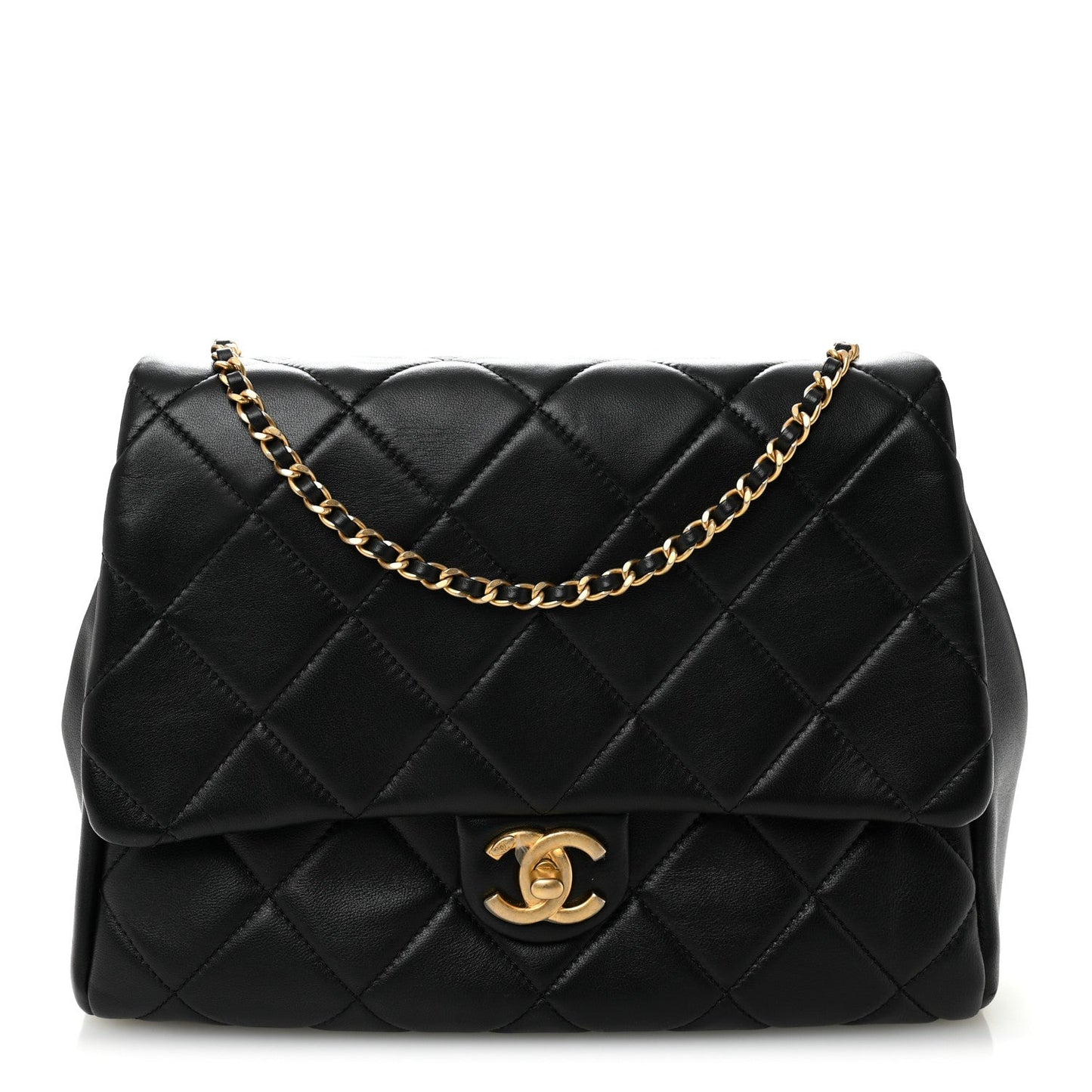 Lambskin Quilted Side Flap Black