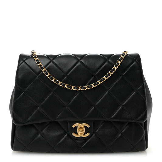 Lambskin Quilted Side Flap Black