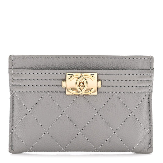 Caviar Quilted Boy Card Holder Grey Grey