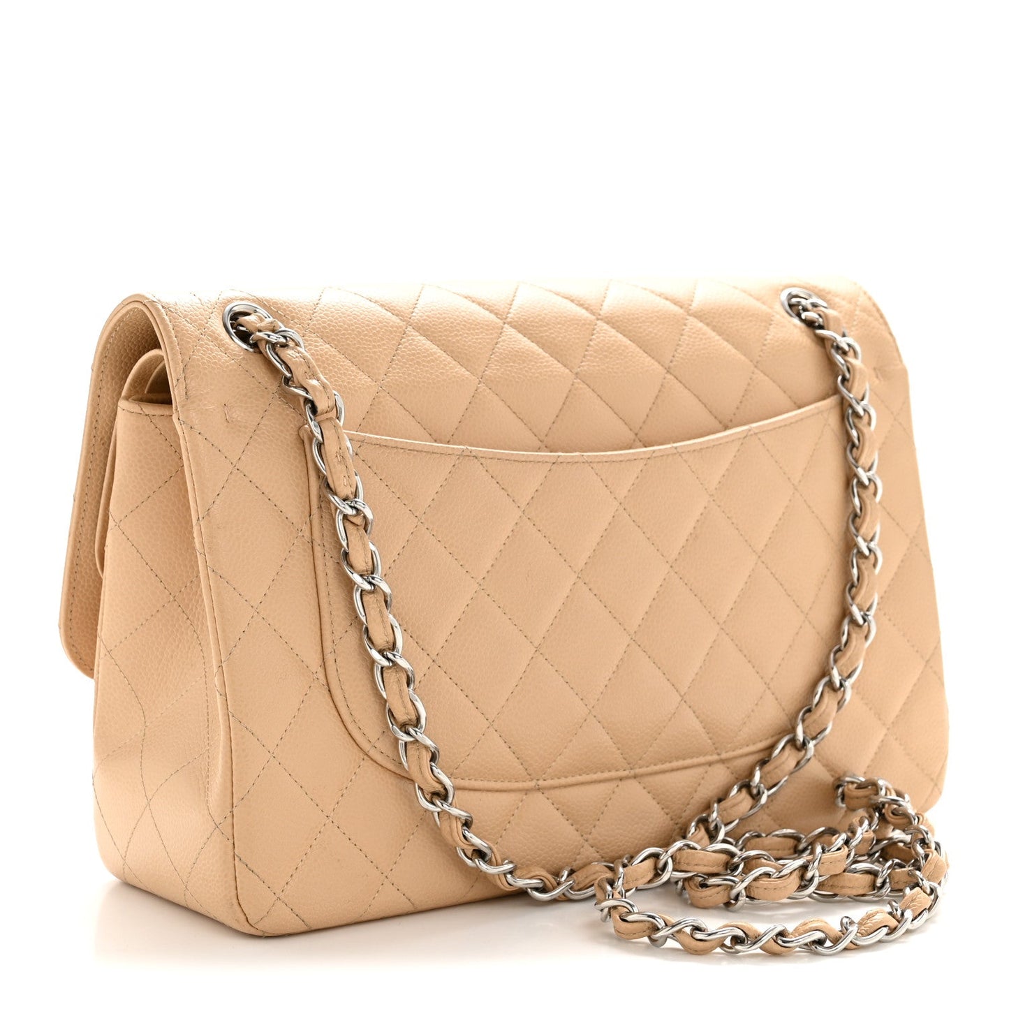 Caviar Quilted Jumbo Double Flap Beige Clair