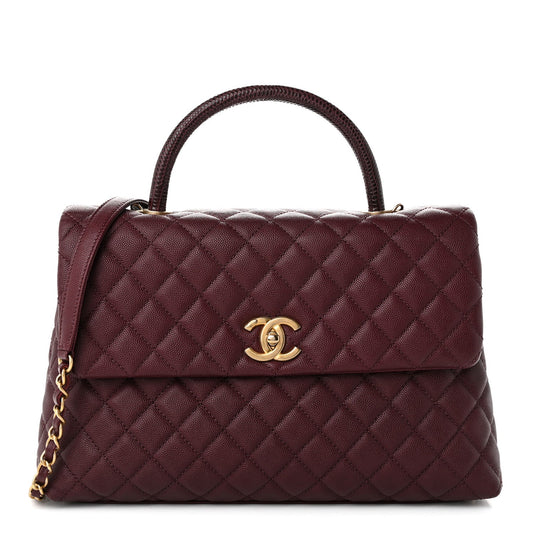 Caviar Lizard Quilted Medium Coco Handle Flap Burgundy