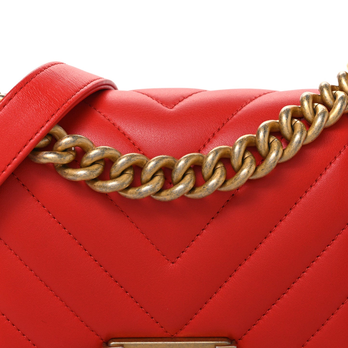 Calfskin Chevron Quilted Small Boy Flap Red