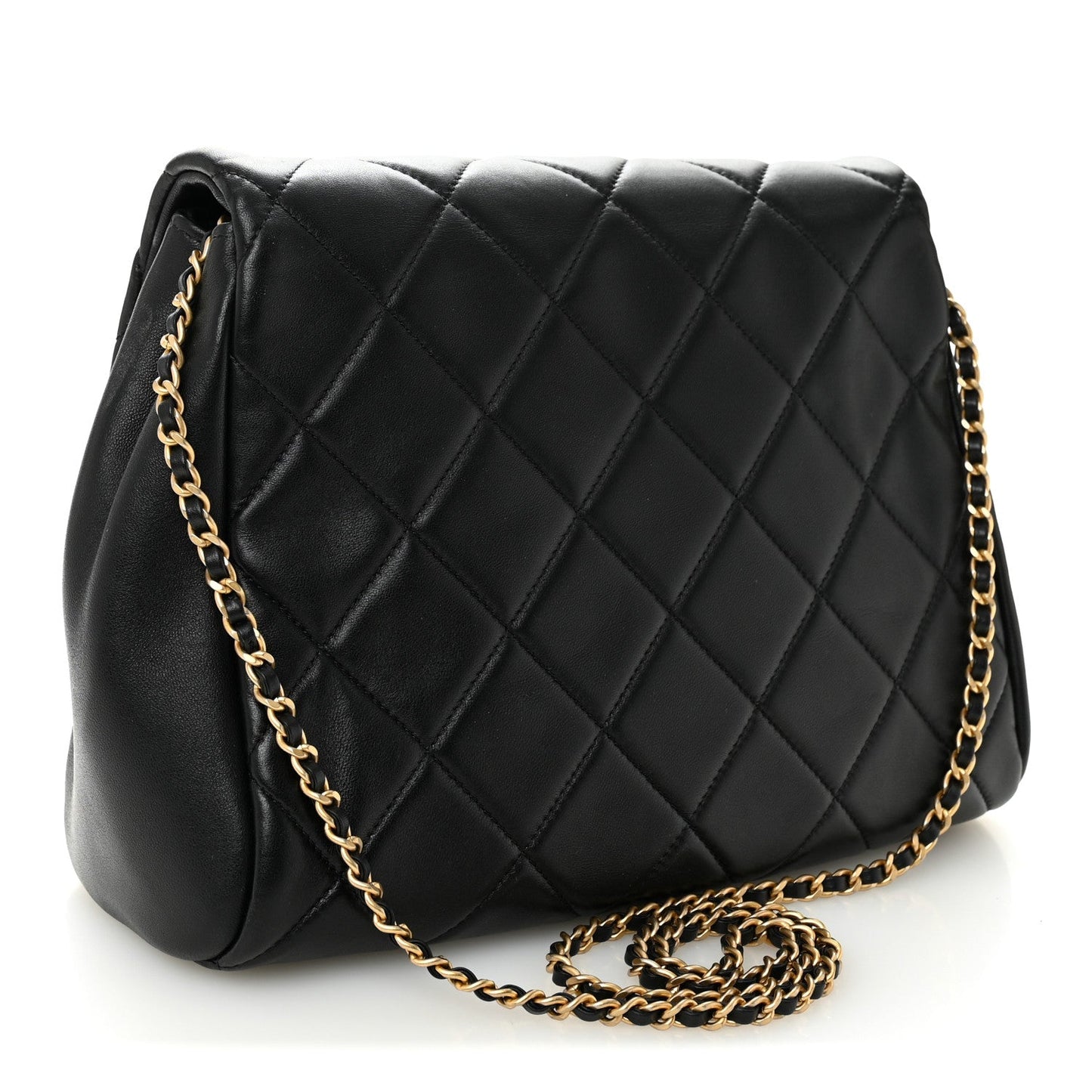 Lambskin Quilted Side Flap Black