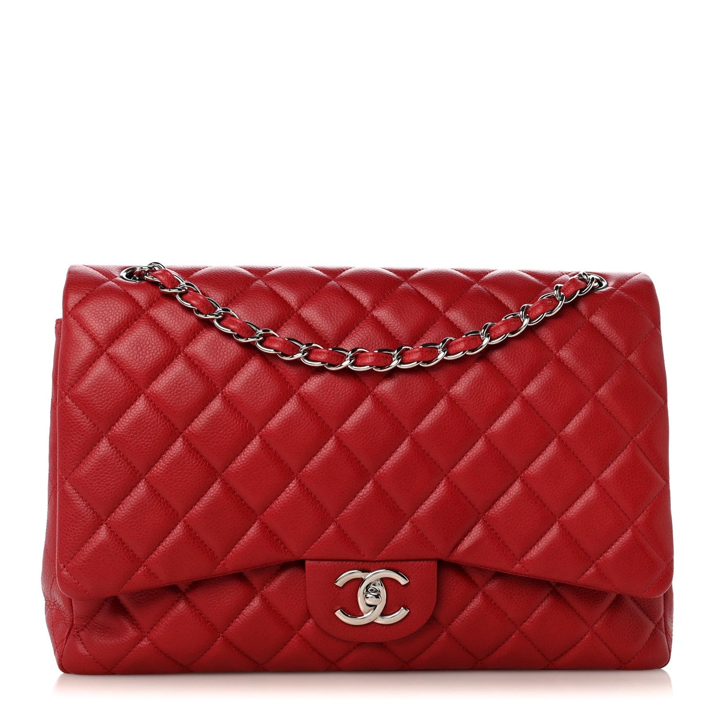 Caviar Quilted Maxi Double Flap Dark Red