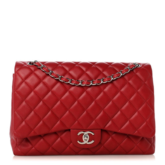 Caviar Quilted Maxi Double Flap Dark Red