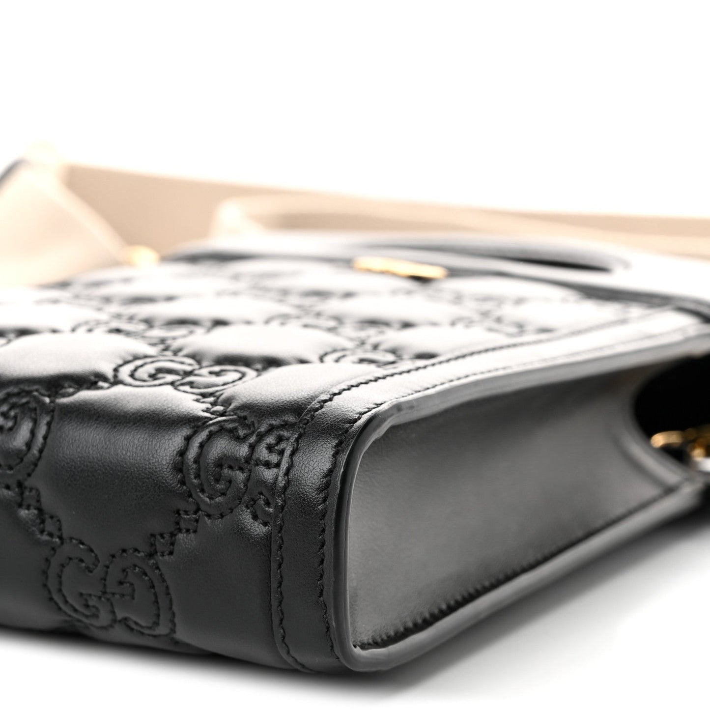 Calfskin GG Matelasse Mini Top Slip Handle Crossbody Bag Black Natural