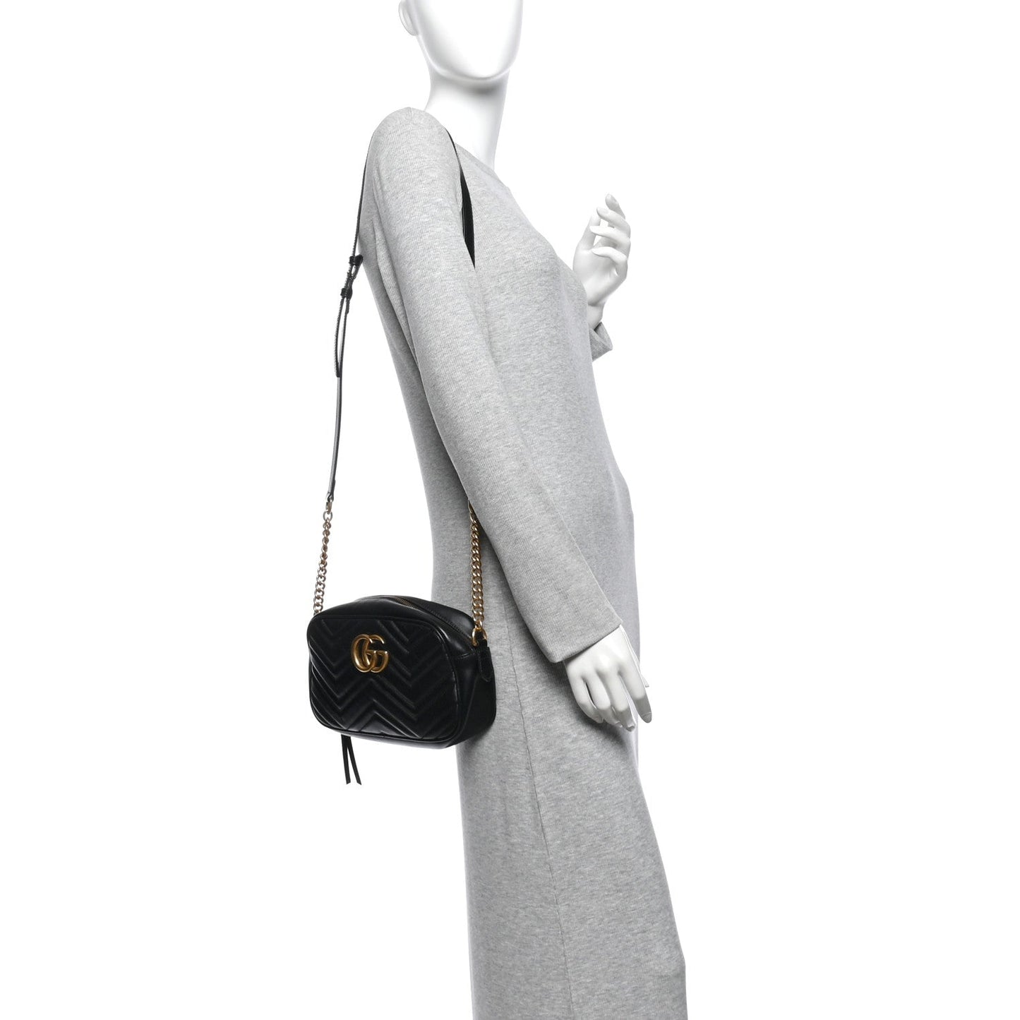 Calfskin Matelasse Small GG Marmont Chain Shoulder Bag Black