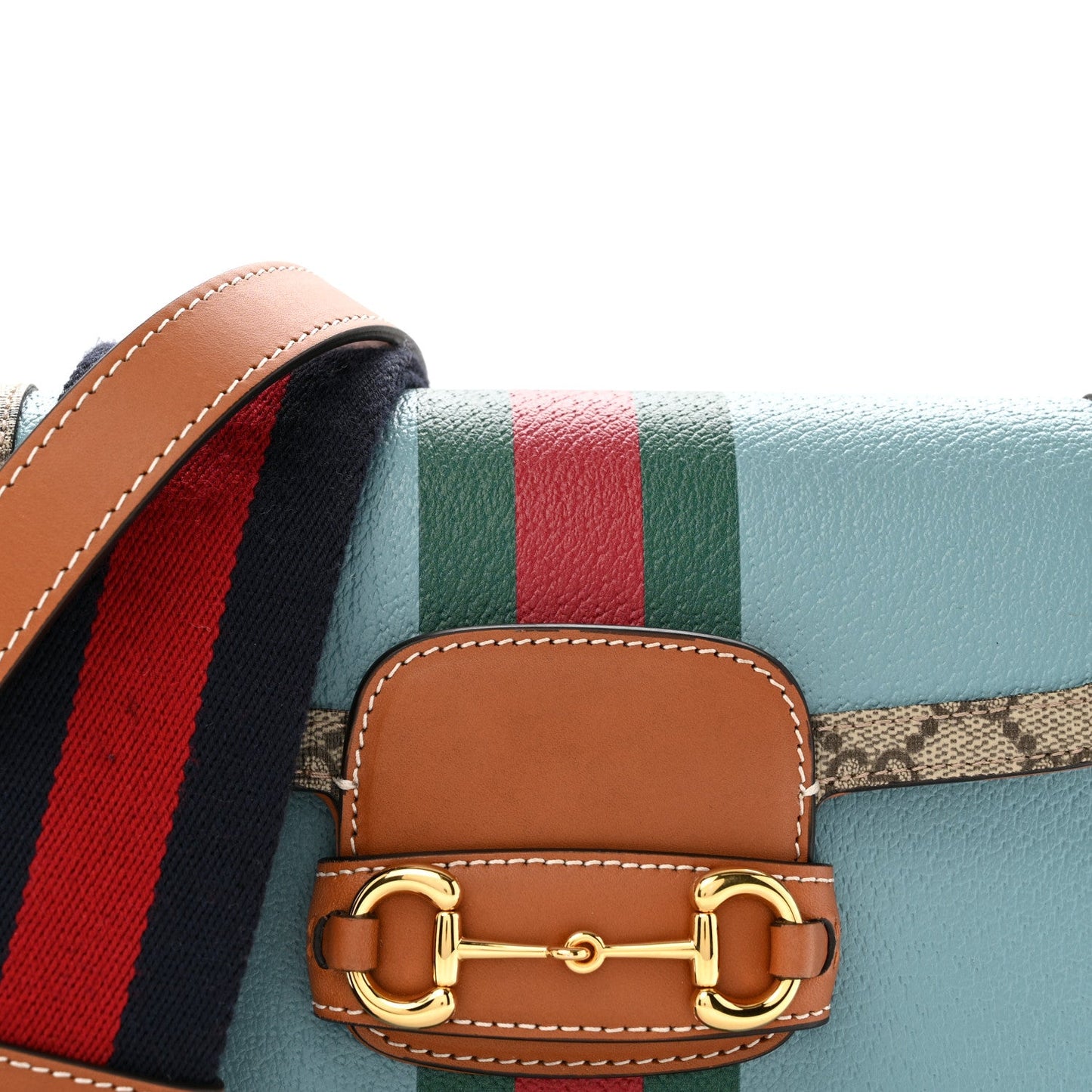 X DANS LE VERT Textured Dollar Calfskin GG Supreme Monogram Web Mini Horsebit 1955 Shoulder Bag Dusty Azure Beige Ebony
