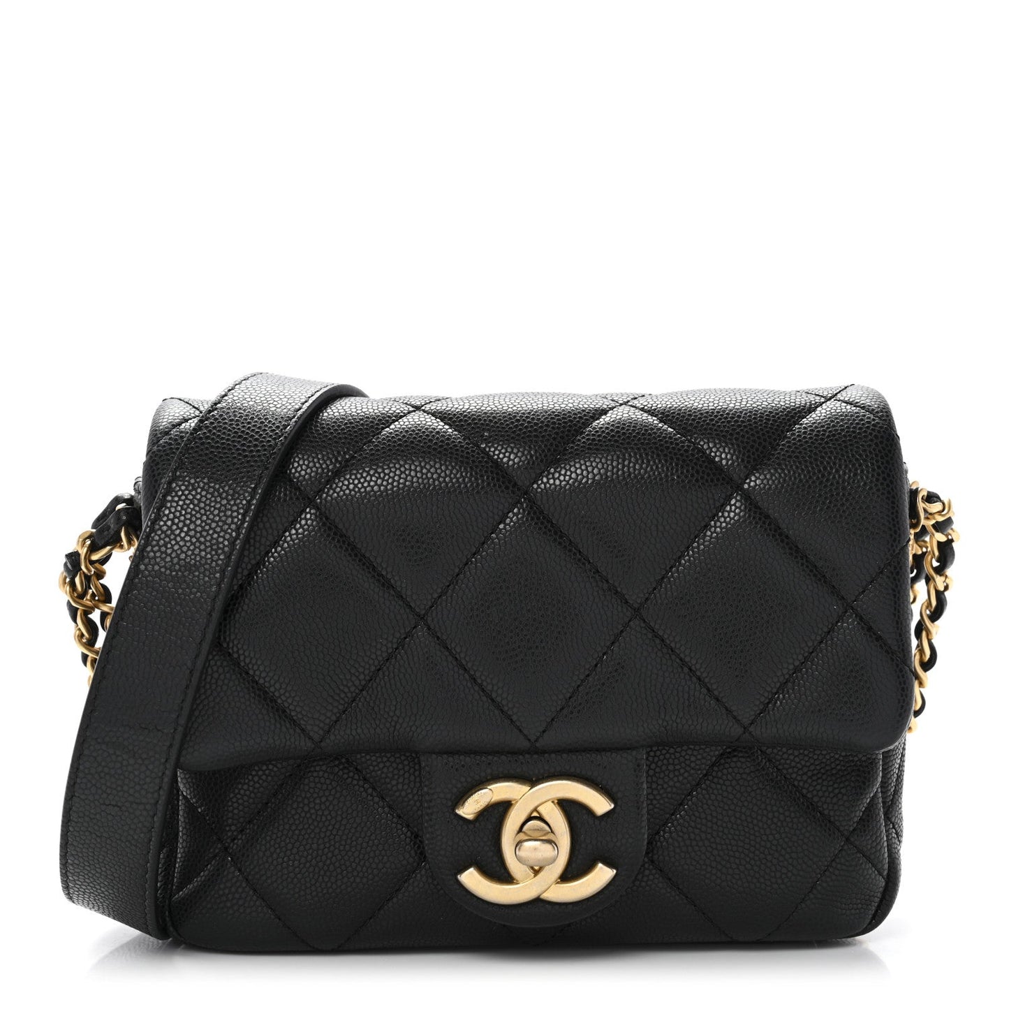 Caviar Quilted Mini Twist Your Buttons Flap Black