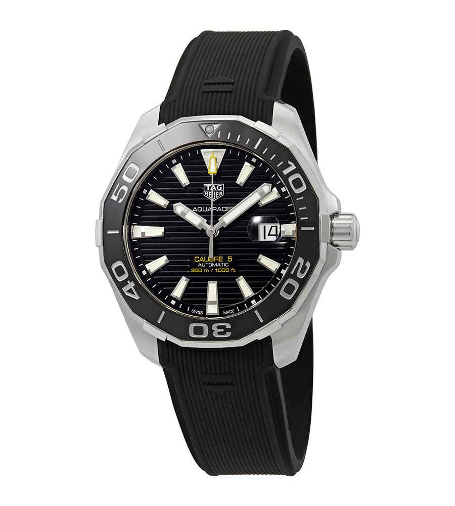 Tag Heuer Aquaracer Calibre 5 Automatic Black Dial Black Rubber Strap Watch for Men - WAY201A.FT6142