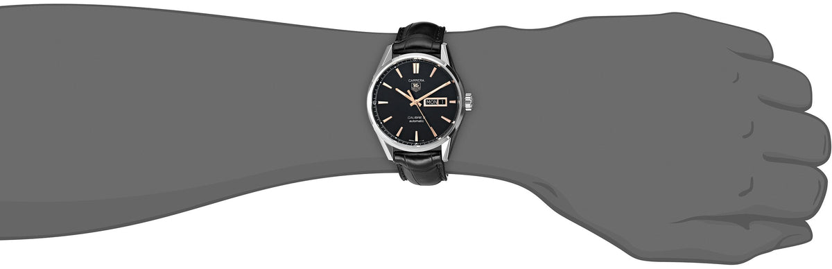 Tag Heuer Carrera Calibre 5 Automatic Black Dial Black Leather Strap Watch for Men - WAR201C.FC6266