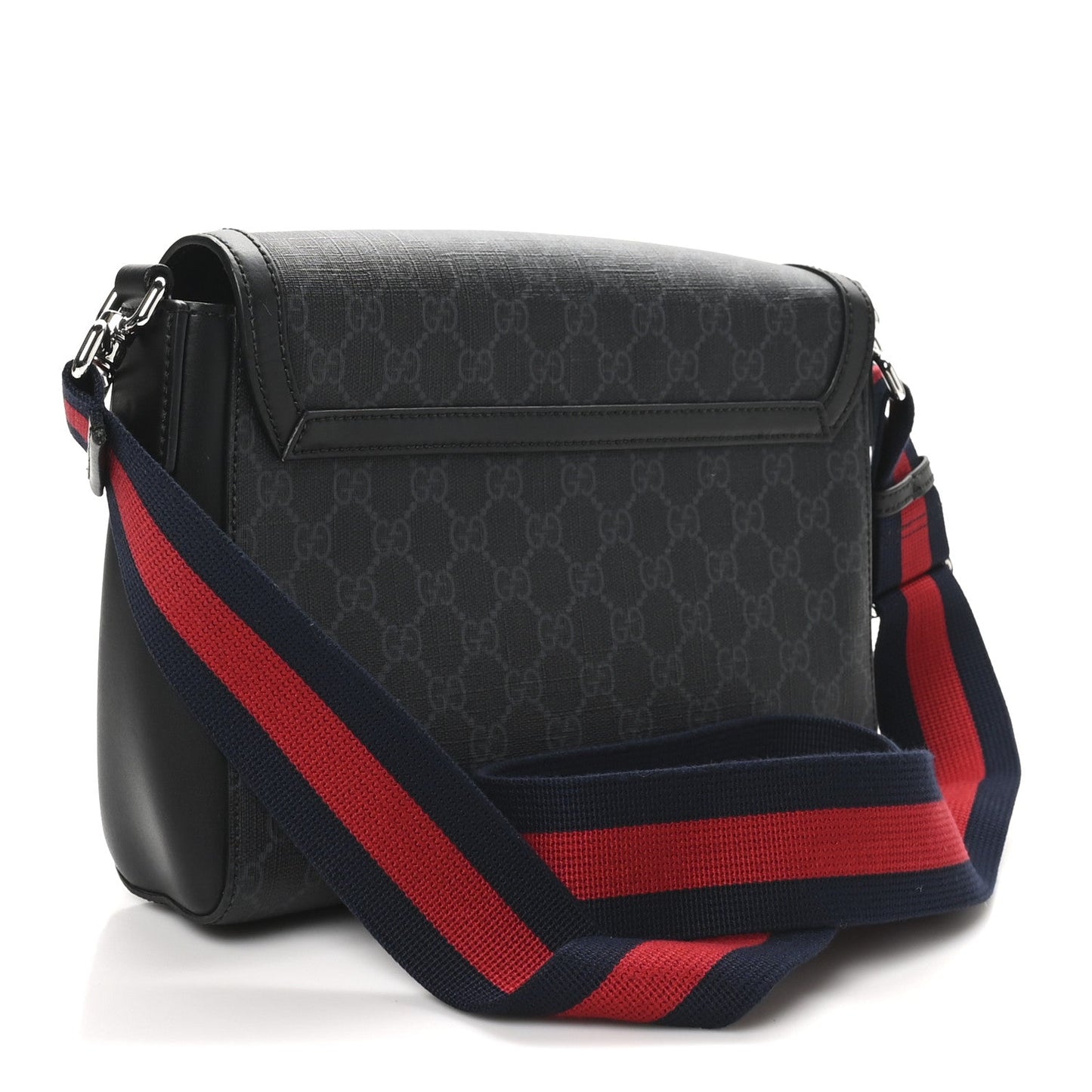 GG Supreme Monogram Appia Calfskin Web Crossbody Bag Black Grey