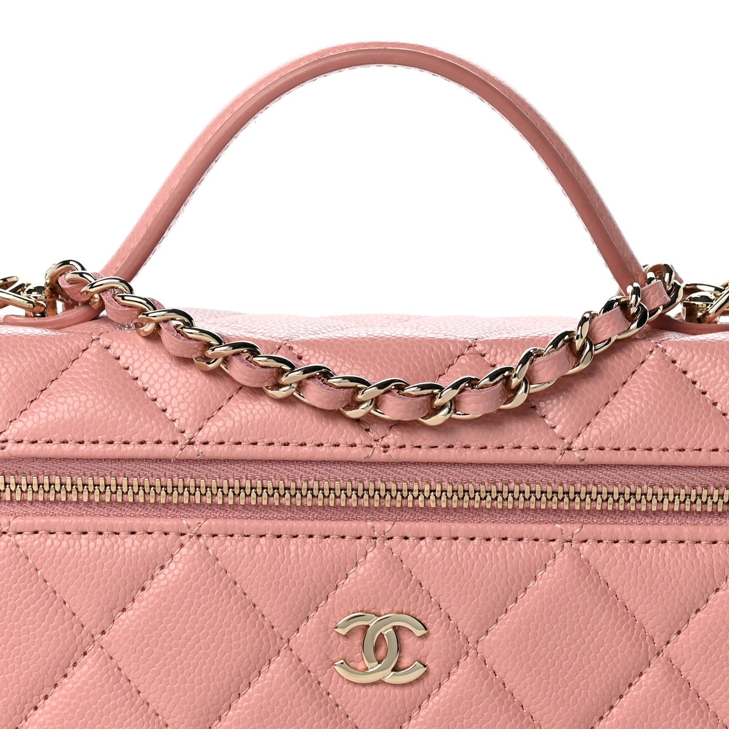 Caviar Quilted Top Handle Slim Vanity With Chain Light Pink