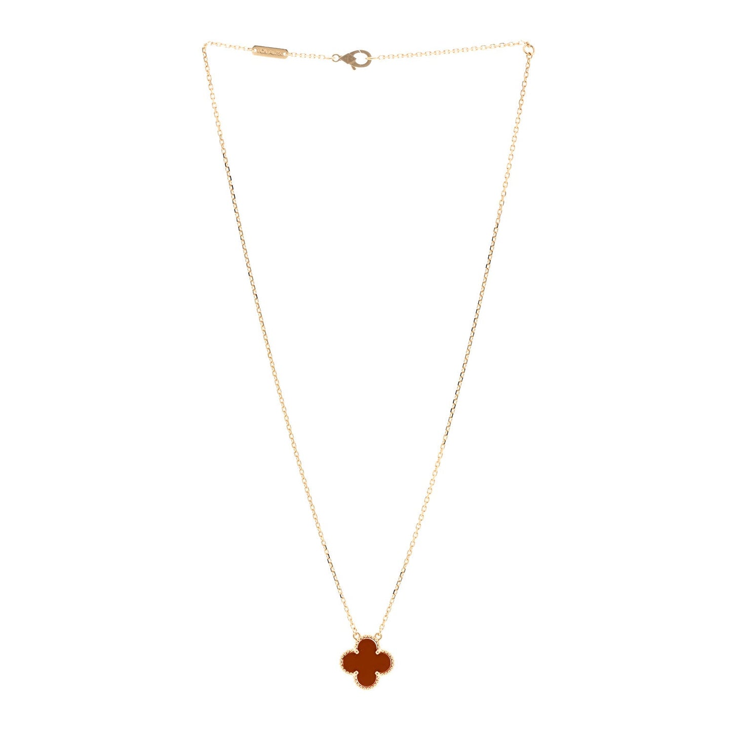 18K Yellow Gold Carnelian Vintage Alhambra Pendant Necklace