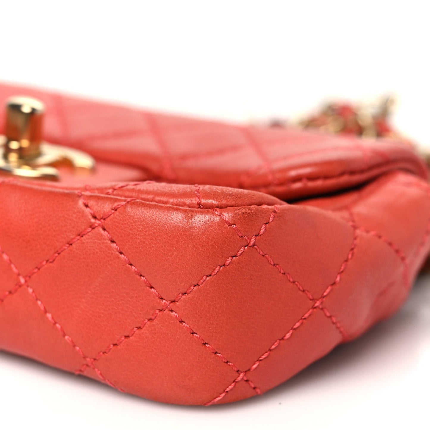 Lambskin Quilted Extra Mini Cruise Charm Flap Coral