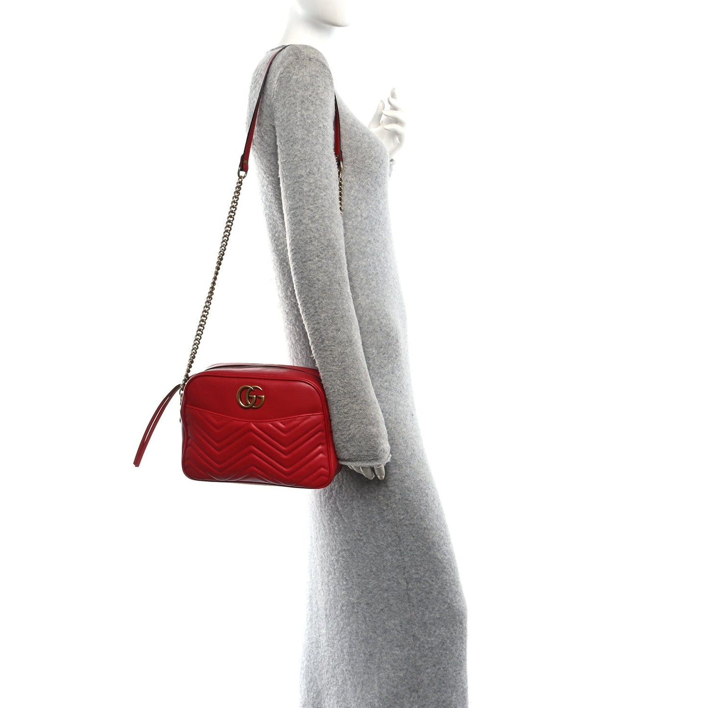 Calfskin Matelasse Medium GG Marmont Chain Shoulder Bag Hibiscus Red
