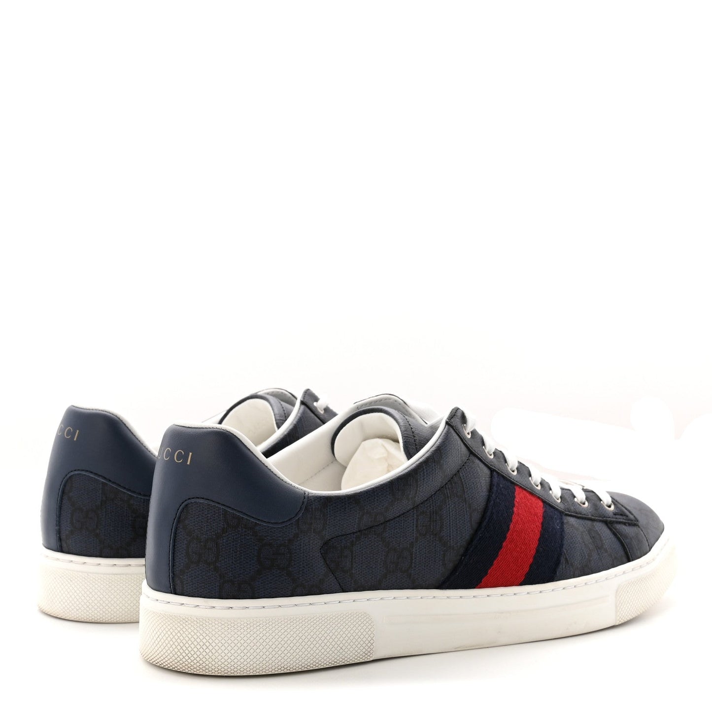 GG Supreme Monogram Web Mens New Ace Sneakers 10 Dark Blue