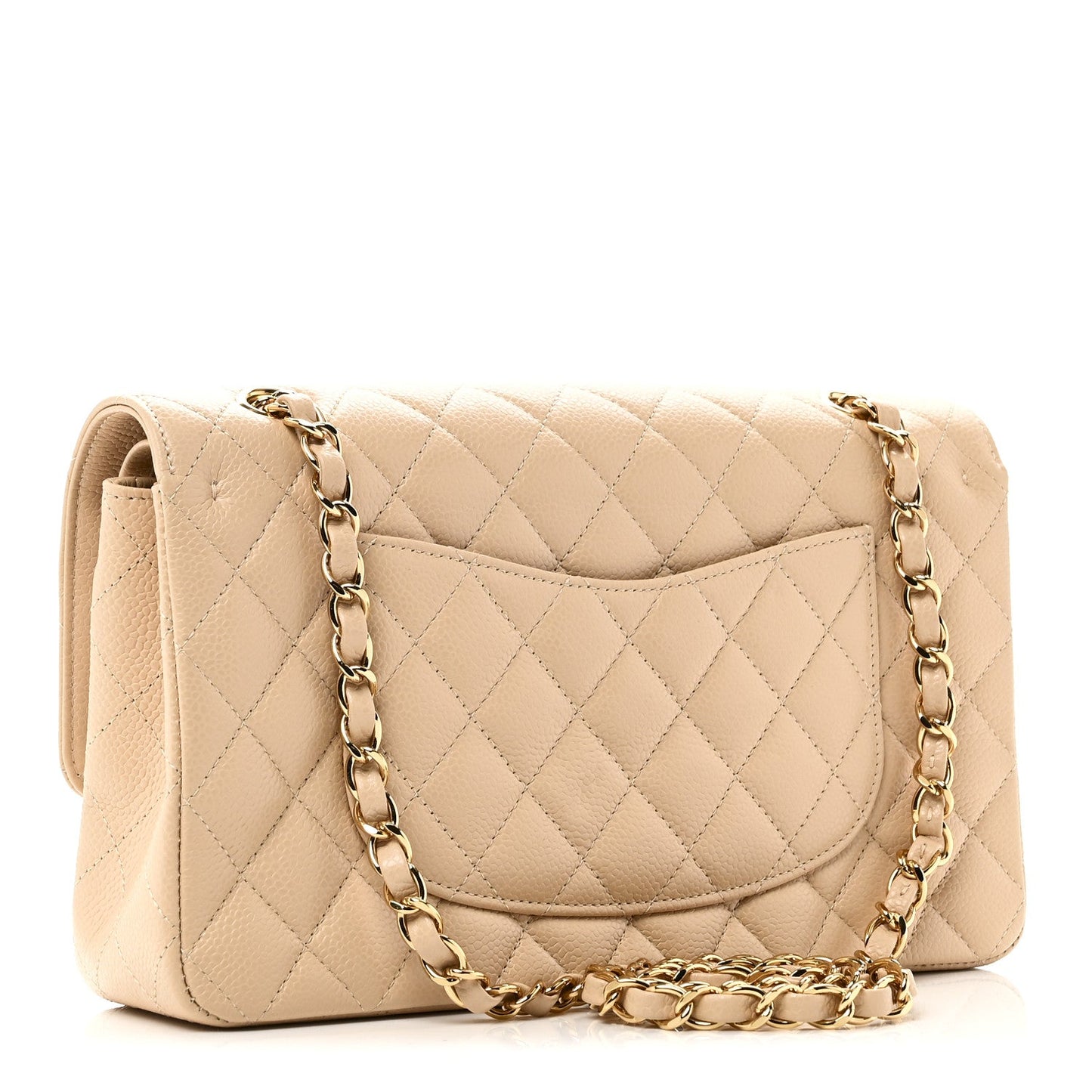 Caviar Quilted Medium Double Flap Beige
