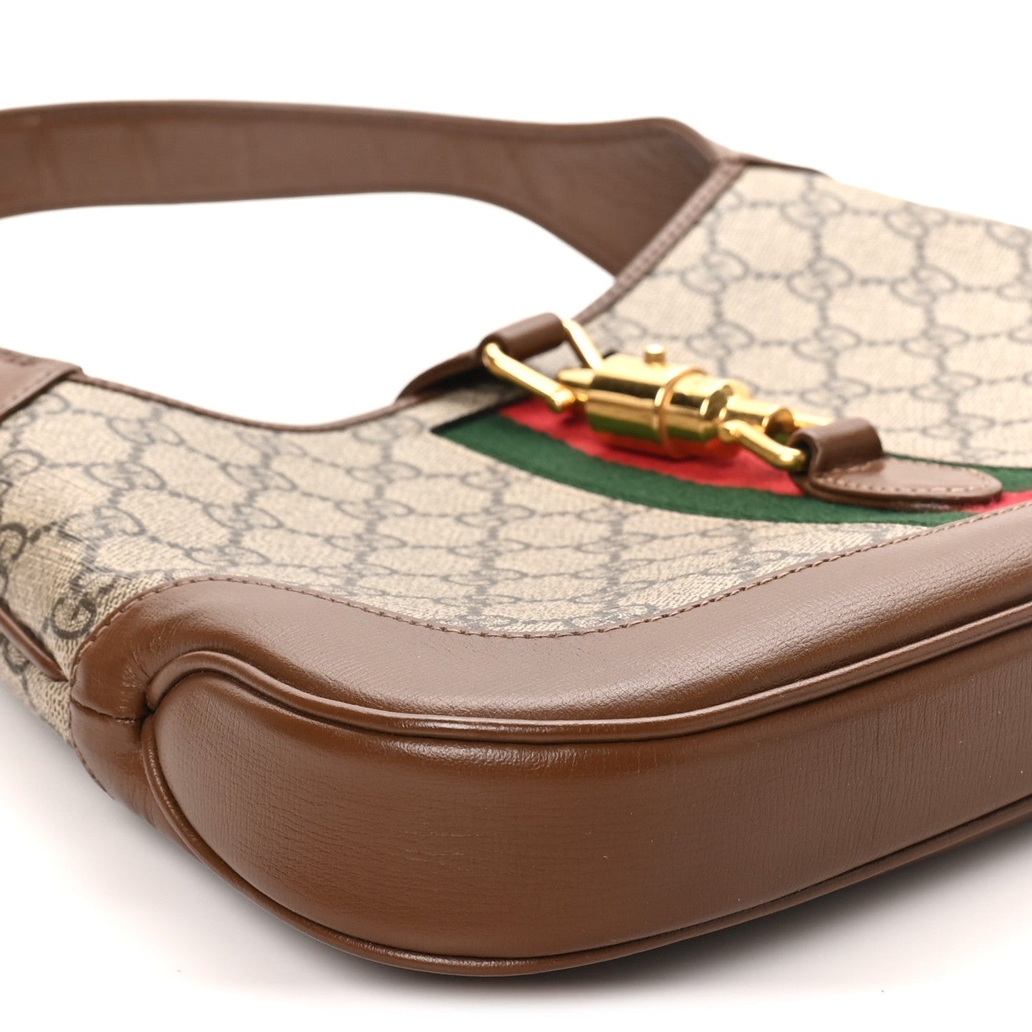 GG Supreme Monogram Azalea Calfskin Web Small Jackie 1961 Hobo Beige Ebony Brown Sugar