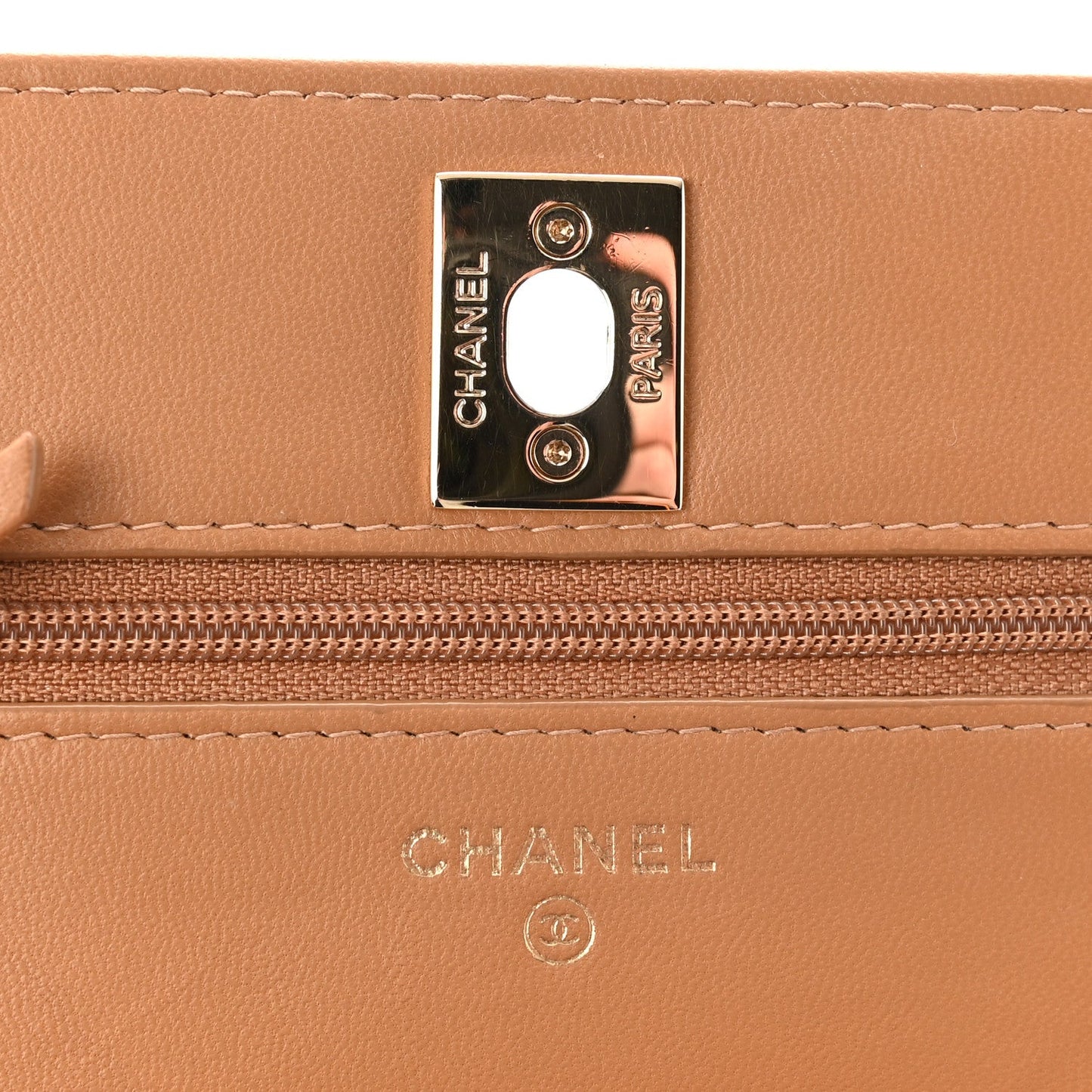 Lambskin Quilted Trendy CC Wallet On Chain WOC Beige