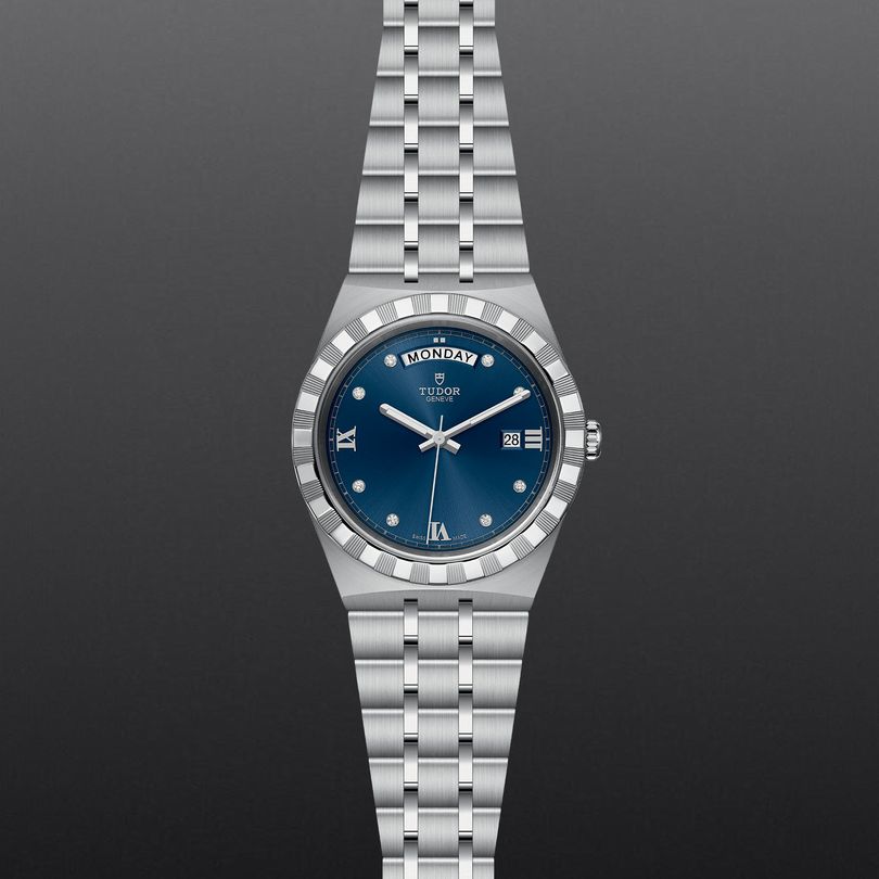 Tudor Royal Automatic Diamonds Blue Dial Silver Steel Strap Watch for Men - M28600-0006