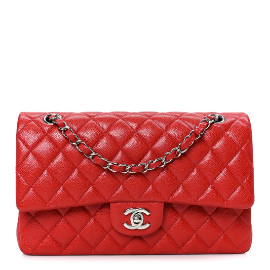 Caviar Quilted Medium Double Flap Red