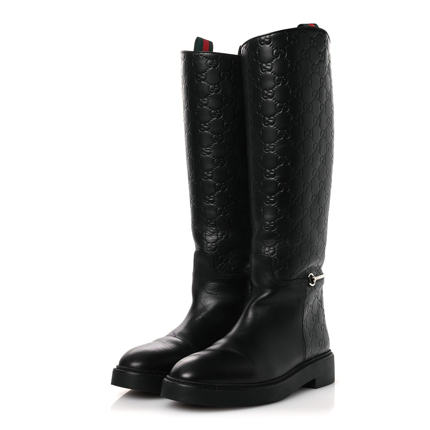 Guccissima Real Betis Glamour Calfskin Michelangelo Slim Horsebit Riding Boots 39.5 Black
