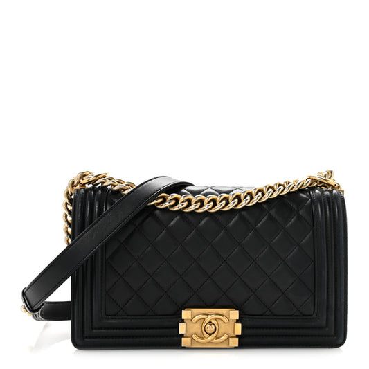Lambskin Quilted Medium Boy Flap Black