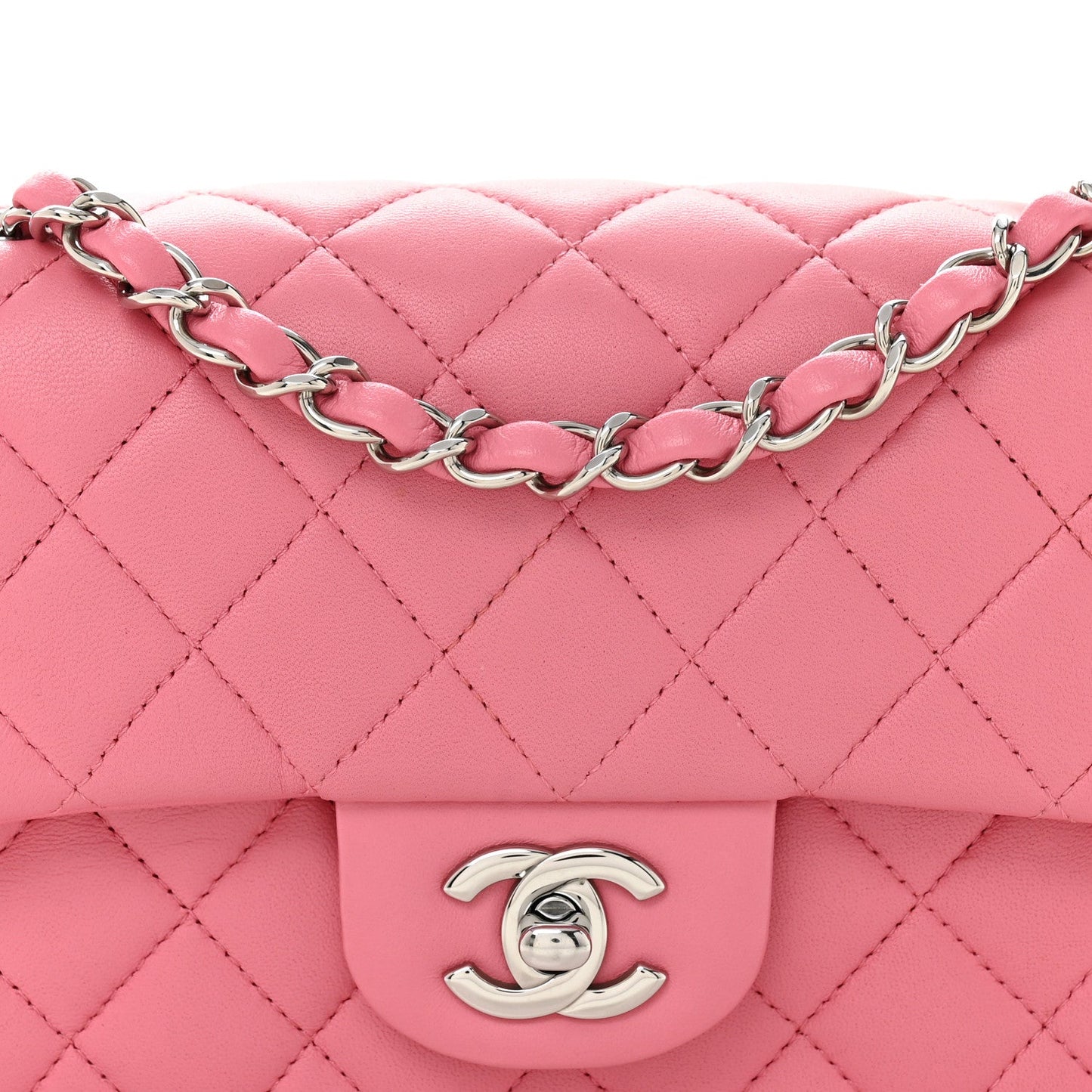 Lambskin Quilted Mini Rectangular Flap Pink
