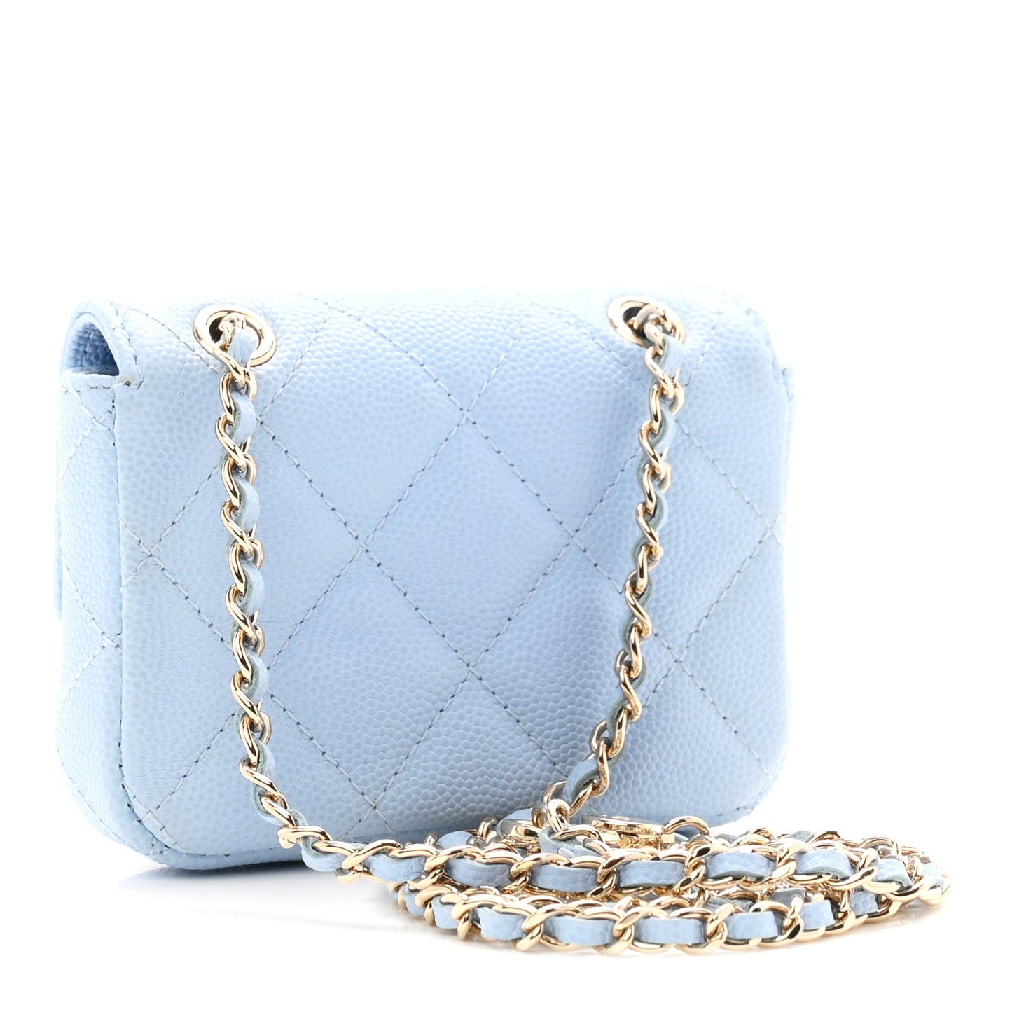 Caviar Quilted Flap Chain Waist Bag Light Blue